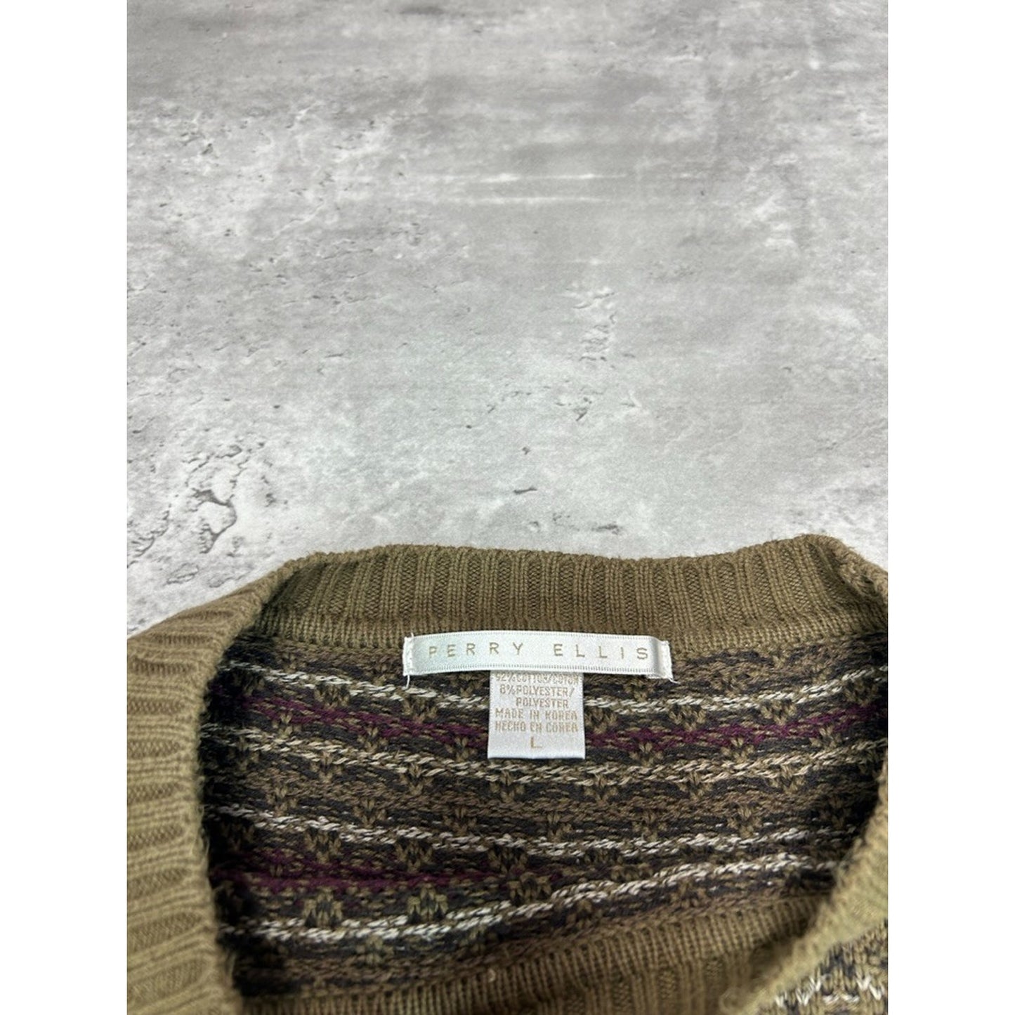 Vintage Perry Ellis Abstract Striped Ribbed Pullover Knit Sweater Size Large