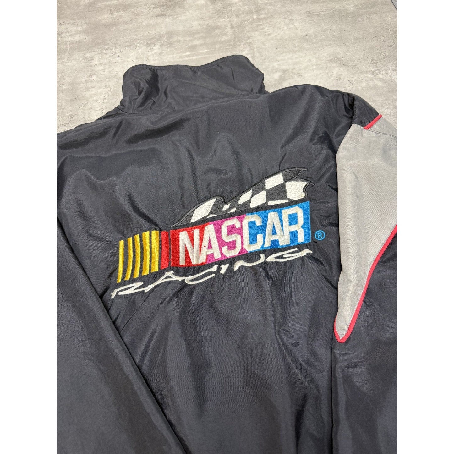 Vintage Nascar Racing Embroidered Logo Full Zip Nylon Windbreaker Jacket Sz 2XL