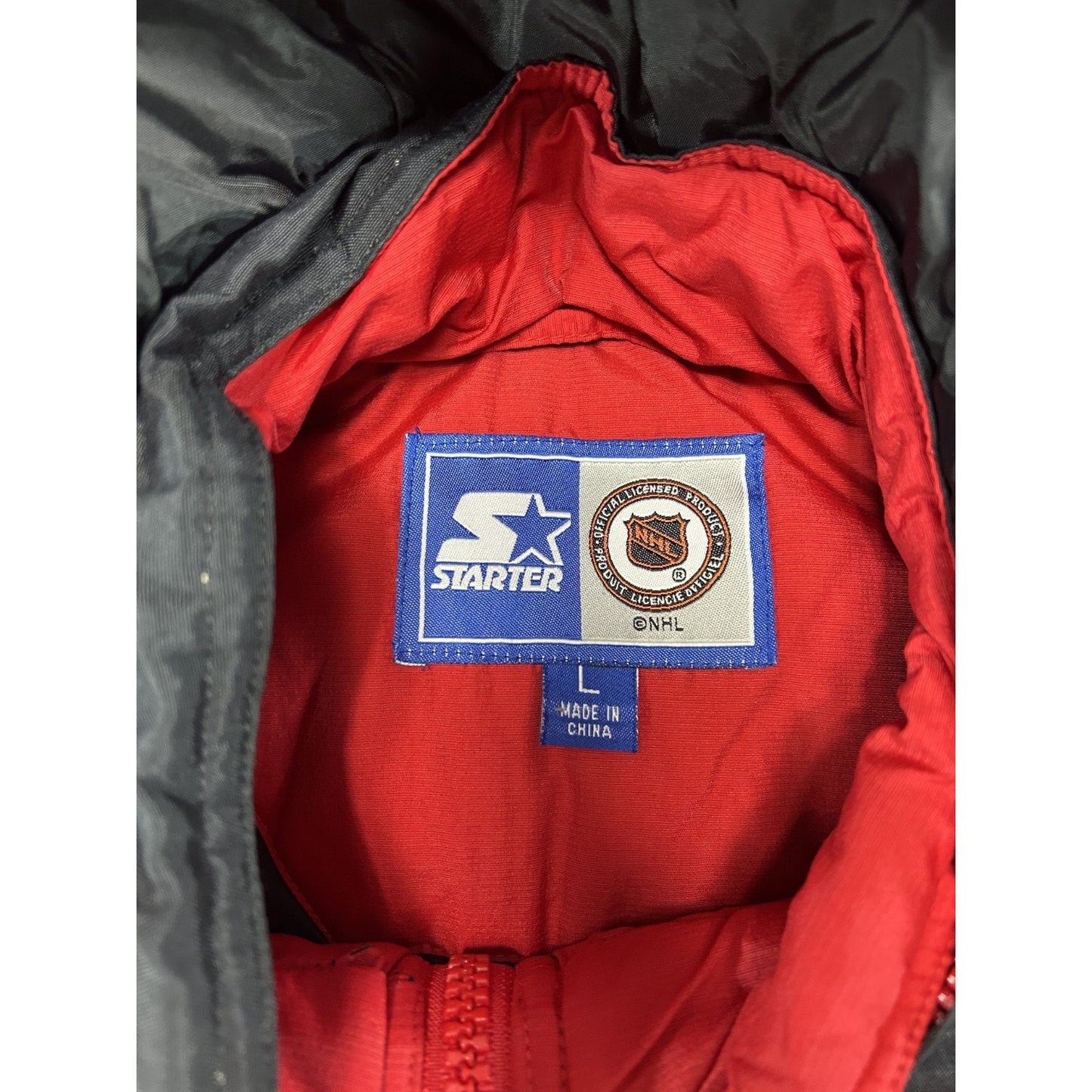 Vintage 90s Detroit Red Wings NHL 1/2 Zip Insulated Starter Jacket Size Large