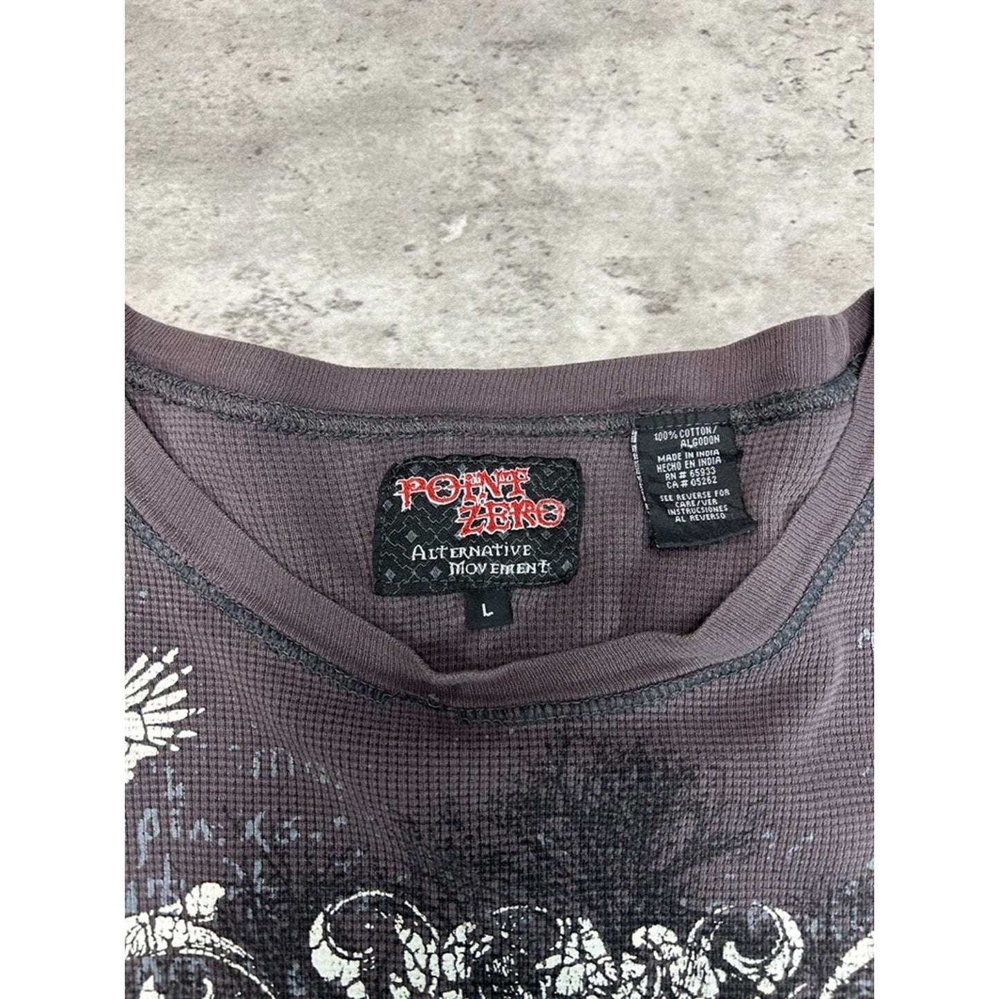Vintage Y2K Point Zero Waffle Print Long Sleeve Graphic T-Shirt Size Large Gray