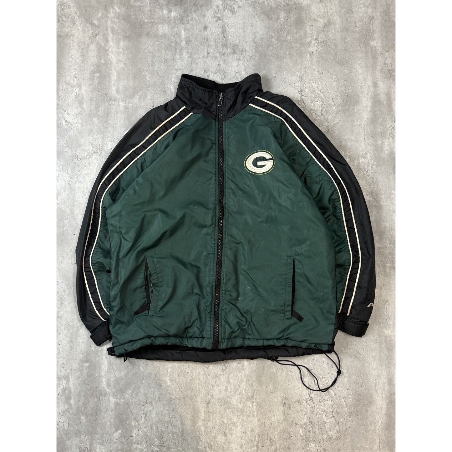 Vintage 90s Green Bay Packers NFL Insulated Full Zip Nylon Jacket Size Medium