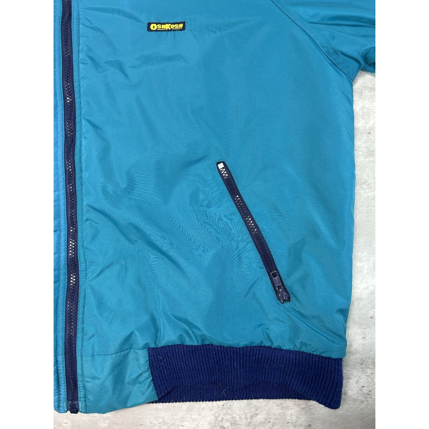 Vintage 90s Osh Kosh Fleece Lined Full Zip Nylon Bomber Jacket Size XL Blue