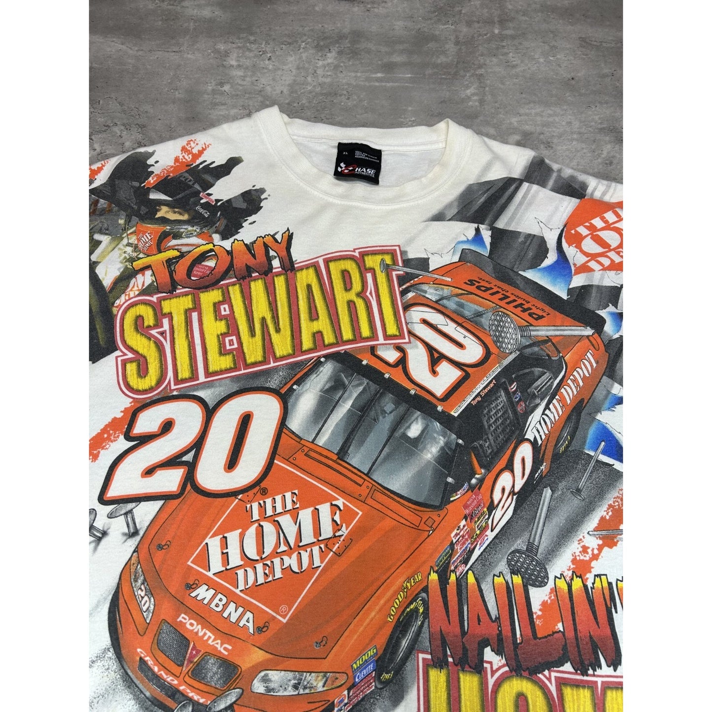 Vintage 2002 Tony Stewart Home Depot Racing Nascar AOP Graphic T-Shirt Sz XL