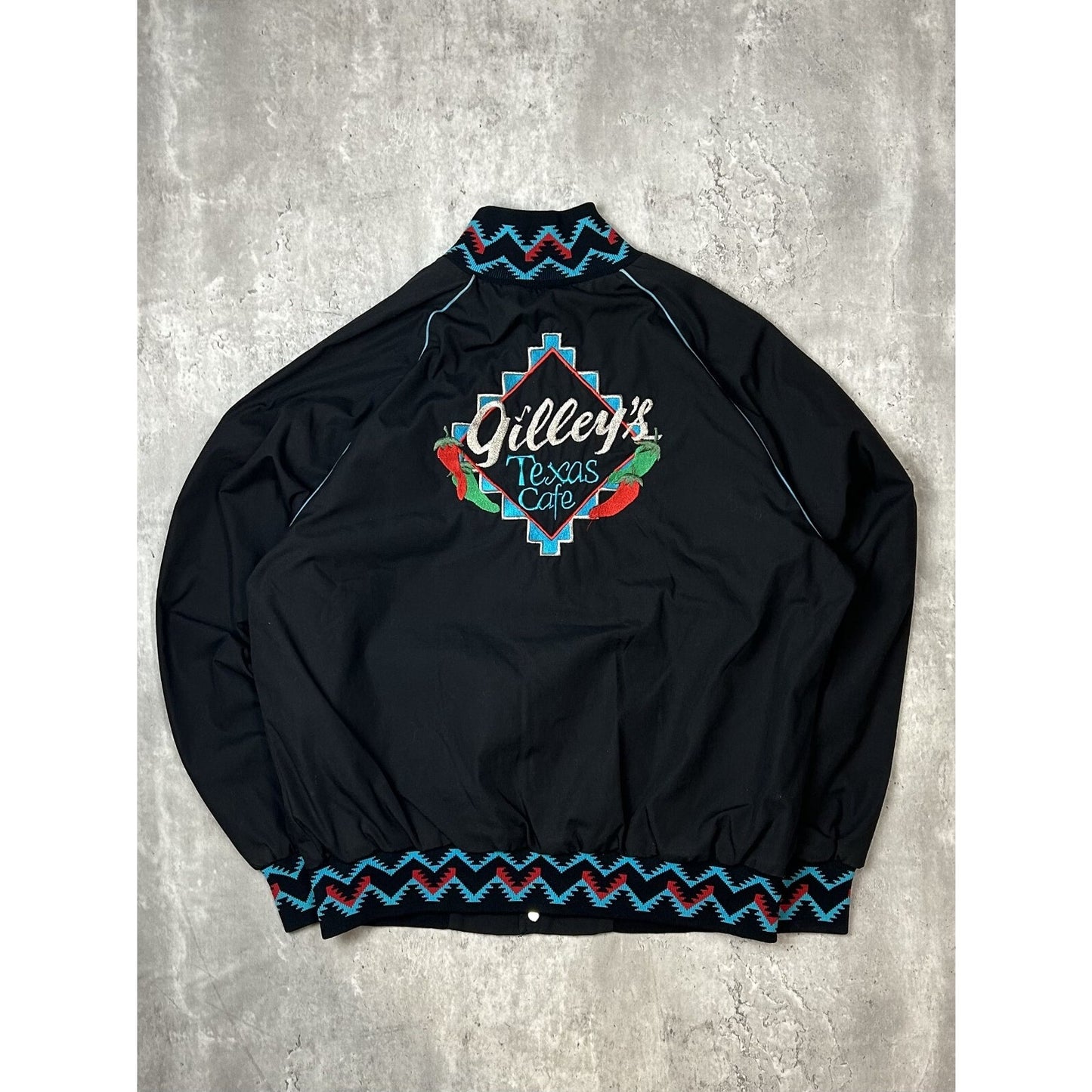 Vintage 80s Gilleys Texas Cafe Aztec Print Cropped Light Jacket Size Large