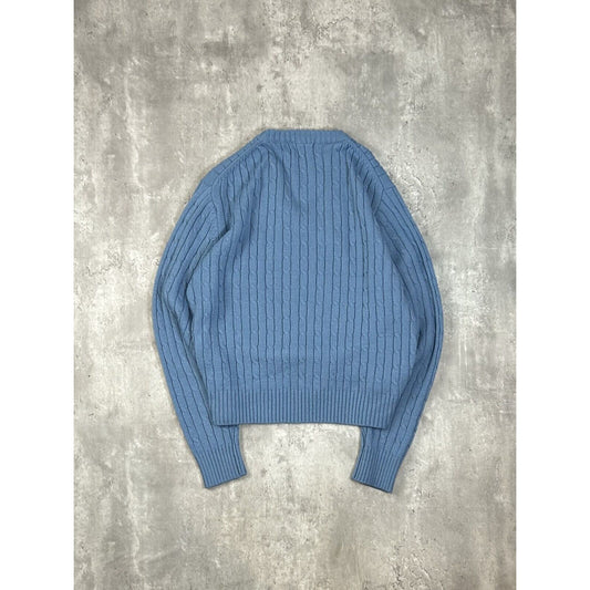 Vintage 1970s Sears V Neck Pull Over Cable Knit Sweater Size Large Blue