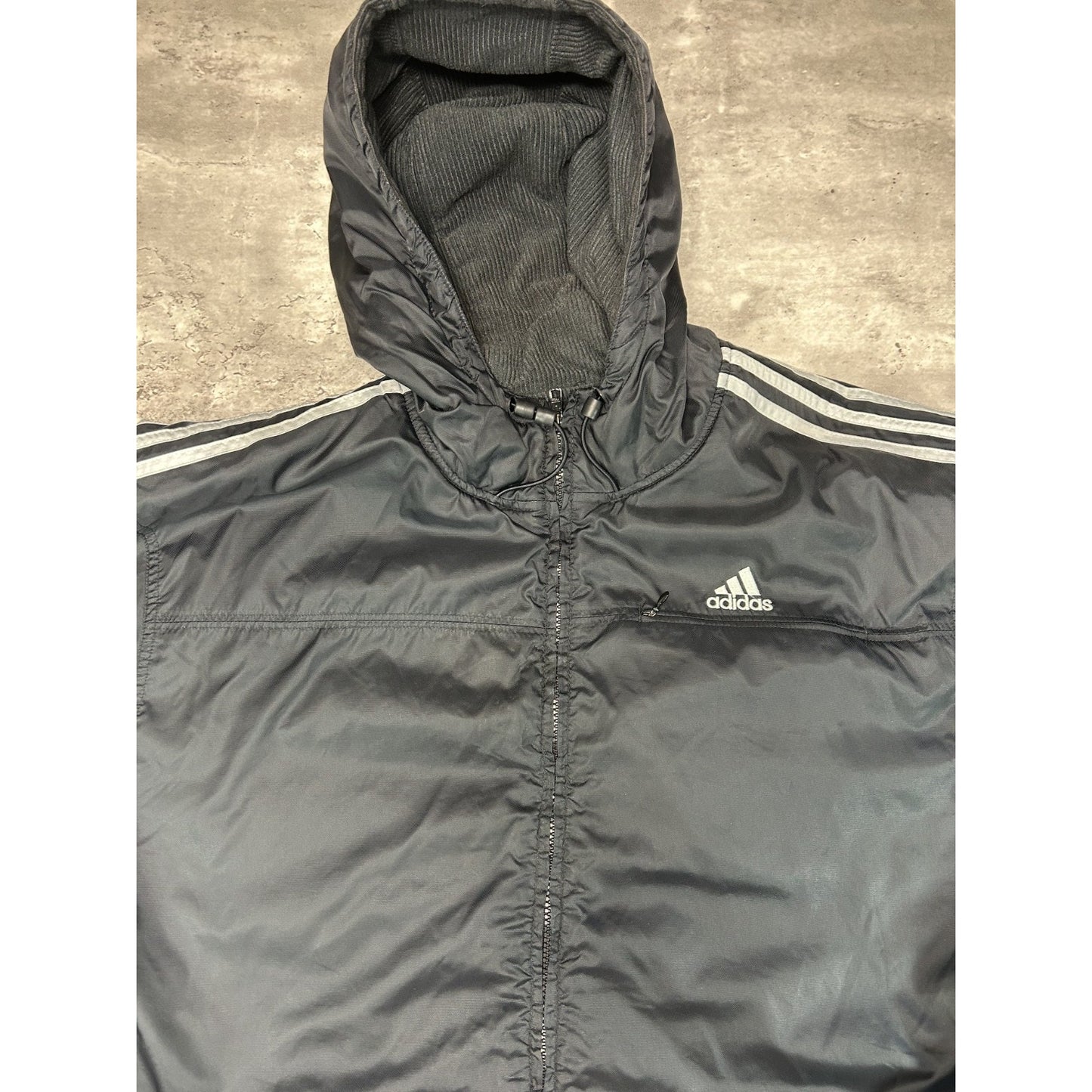 Vintage 90s Adidas Embroidered Logo Reversible Full Zip Hooded Jacket Size XL