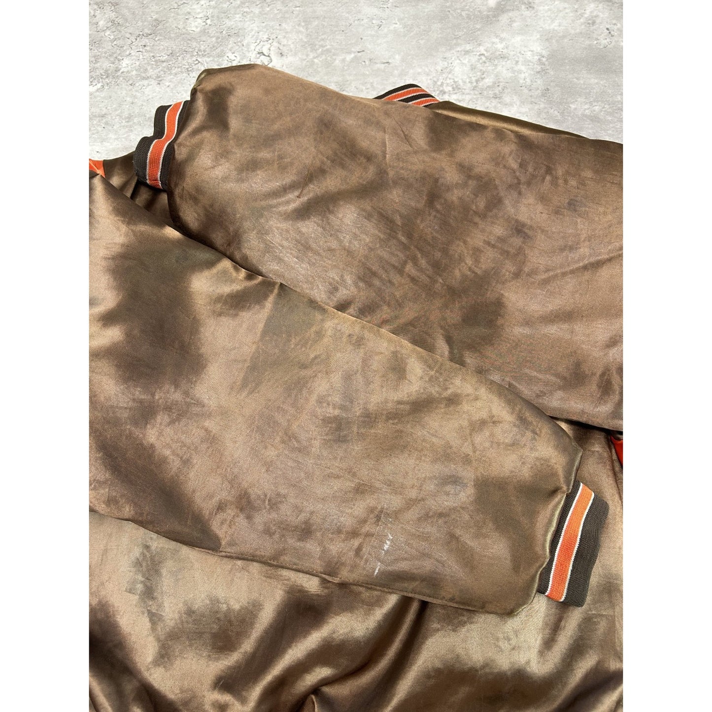 Vintage 90s Cleveland Browns NFL Embroidered Logo Satin Bomber Jacket Size Large