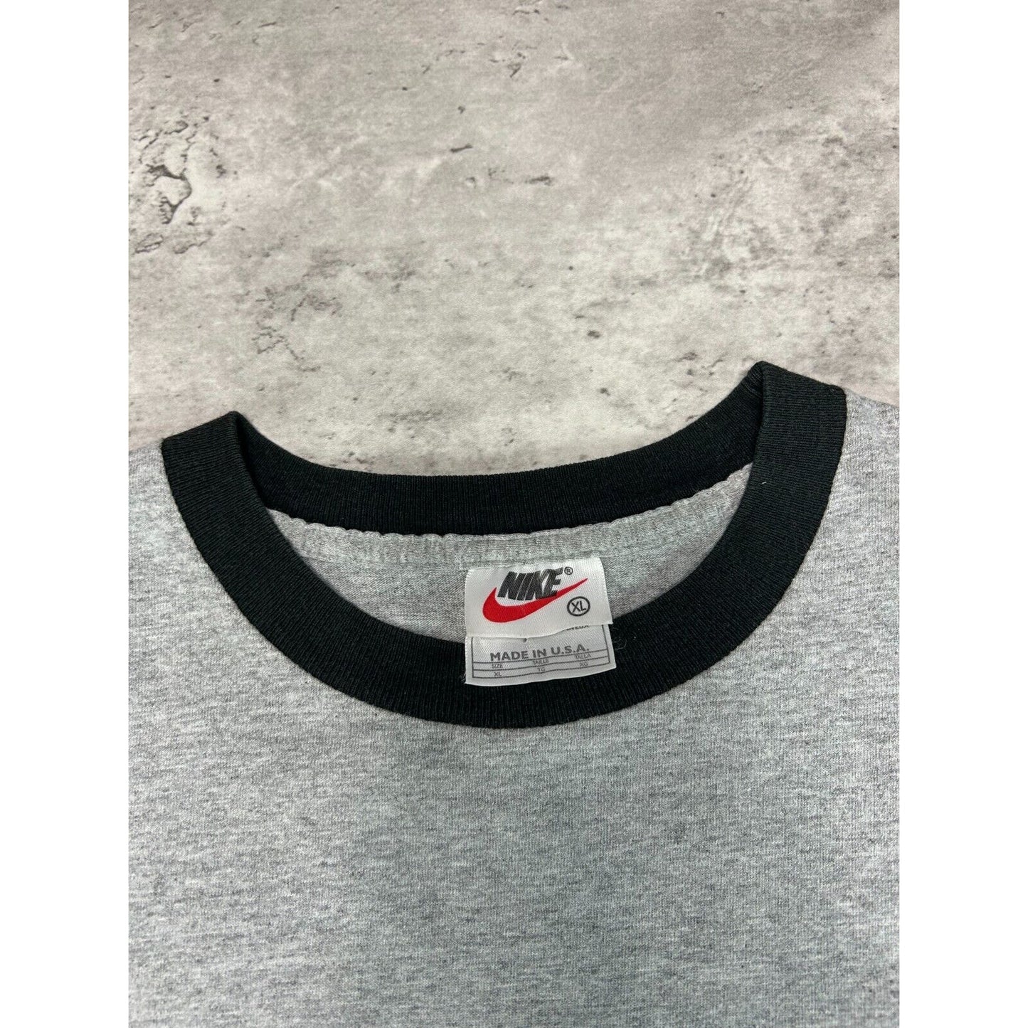 Vintage 90s Nike Air Swoosh Patch Striped T-Shirt Size XL Gray