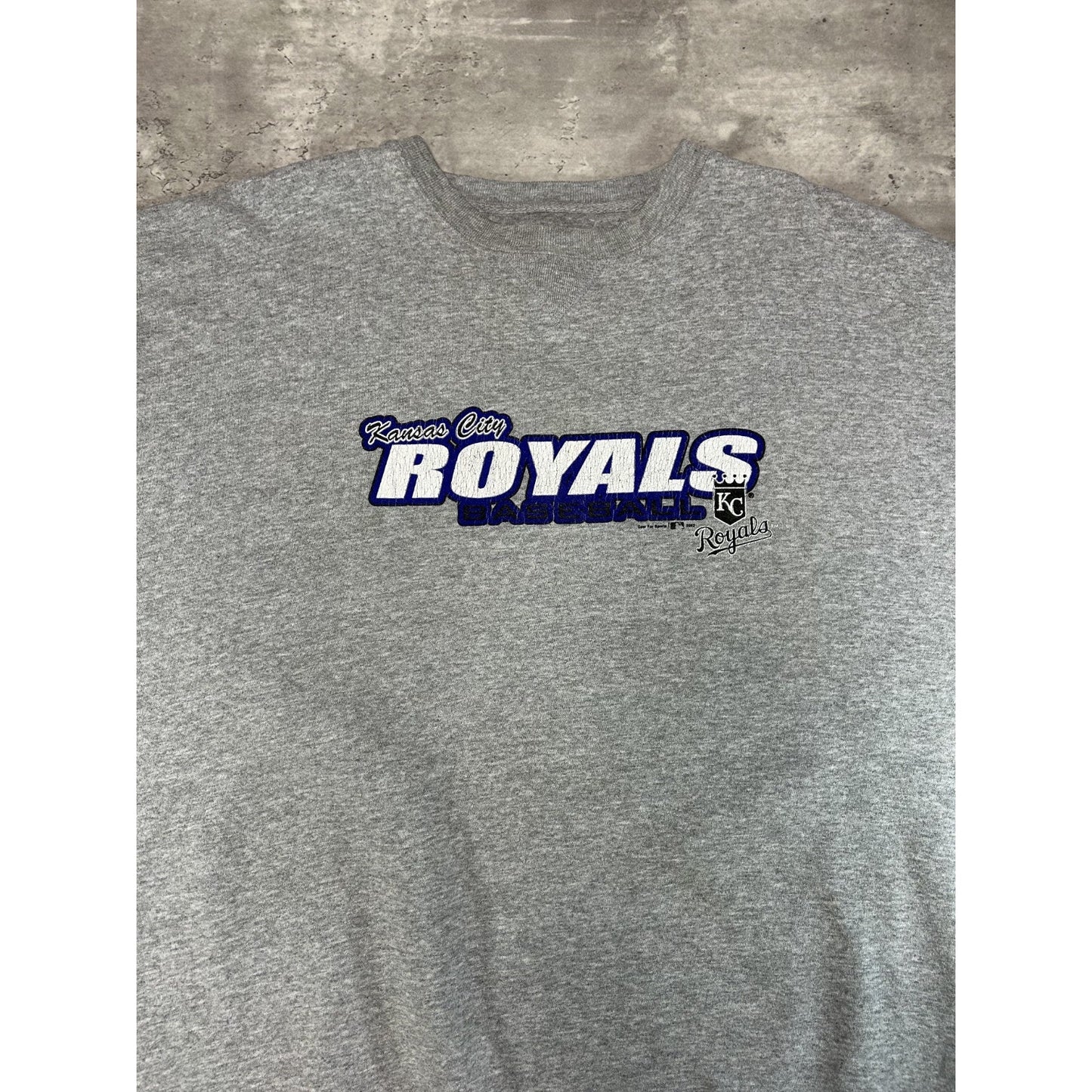 Vintage 2002 Kansas City Royals MLB Spellout Graphic Baseball Sweatshirt Sz 2XL
