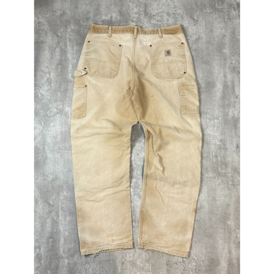 Vintage Carhartt Canvas Workwear Double Knee Carpenter Pants Size 38 Beige