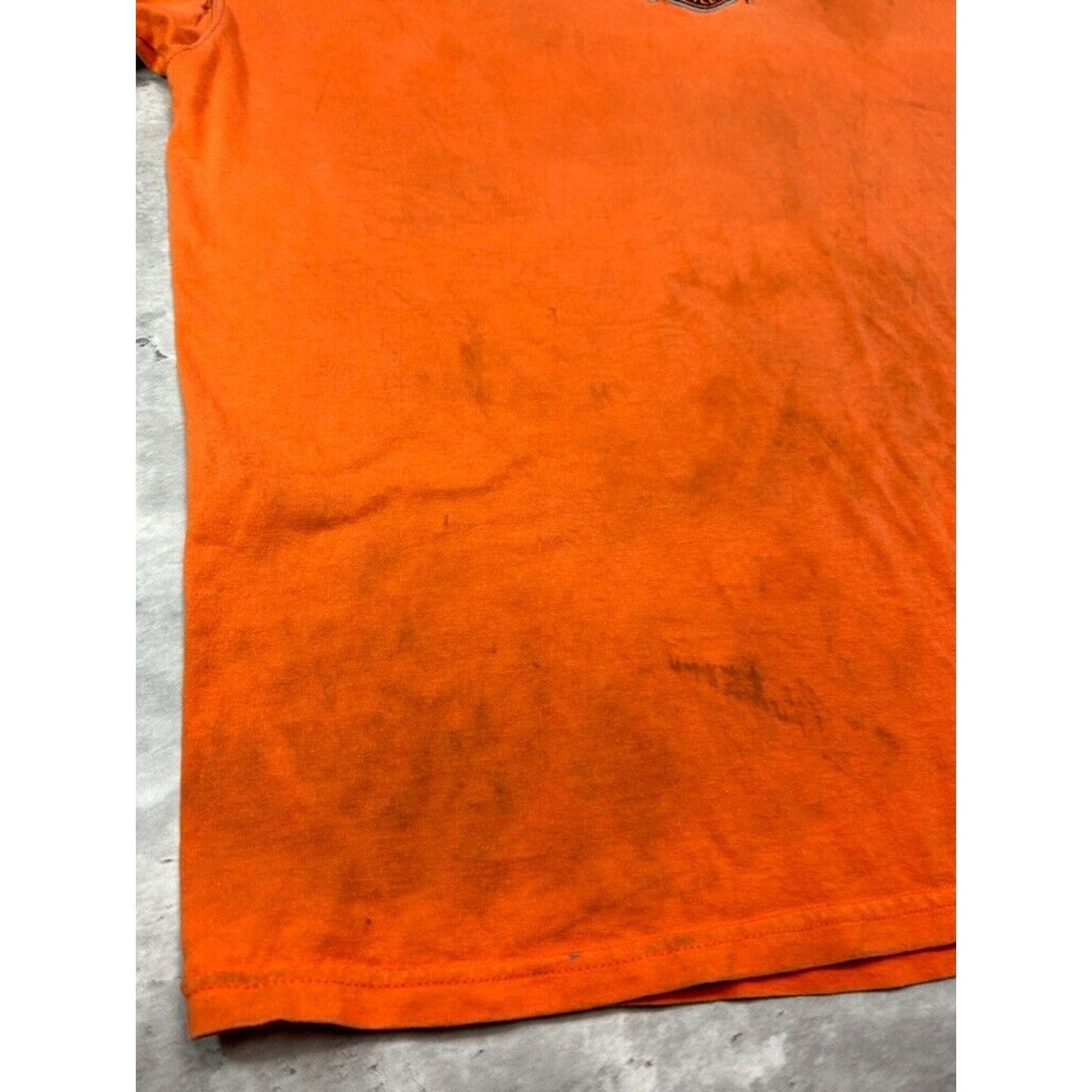 Vintage Harley Davidson Embroidered Spell Out Distressed T-Shirt Size XXL Orange