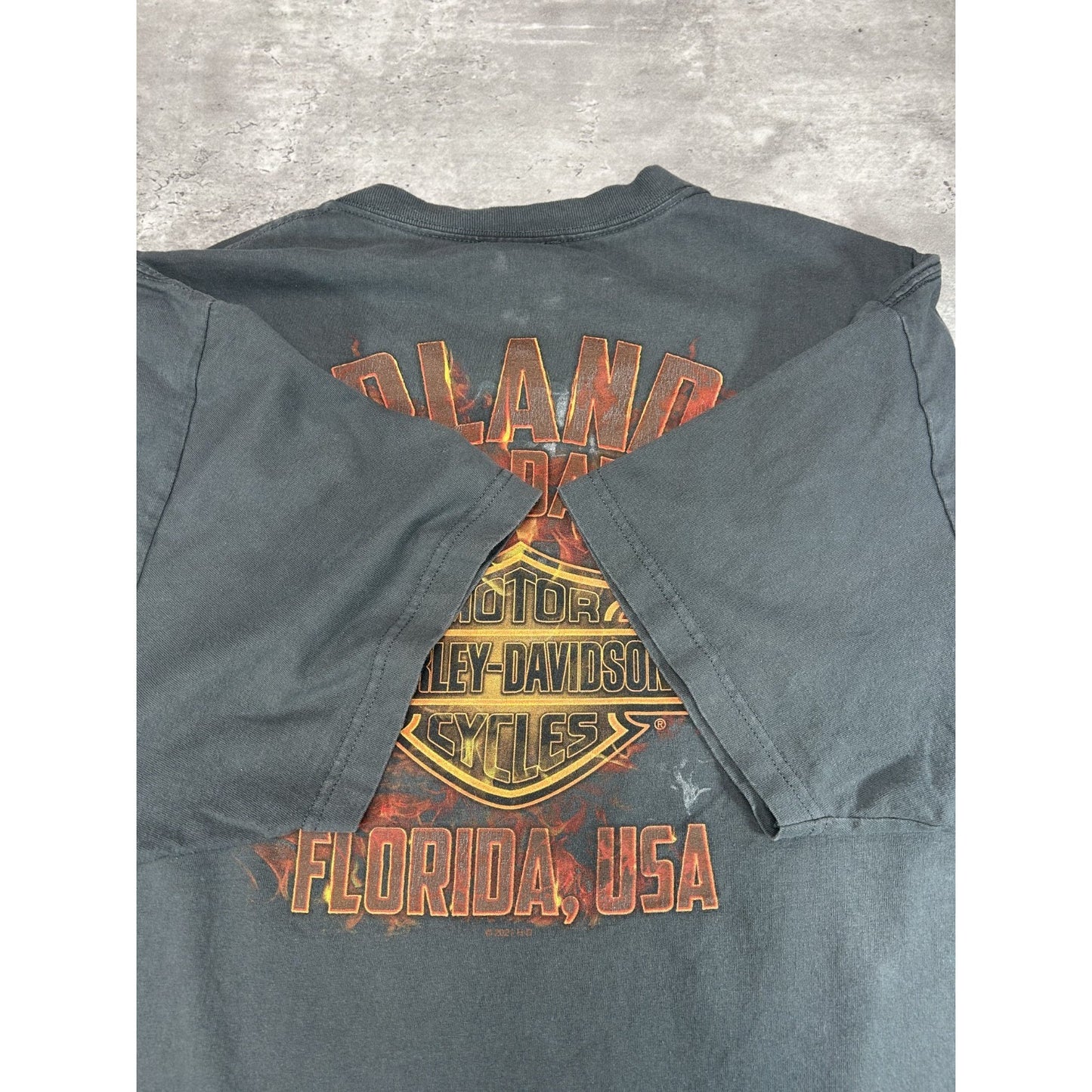 Harley Davidson Motorcycles Flaming Skull Spellout Graphic T-Shirt Size 2XL