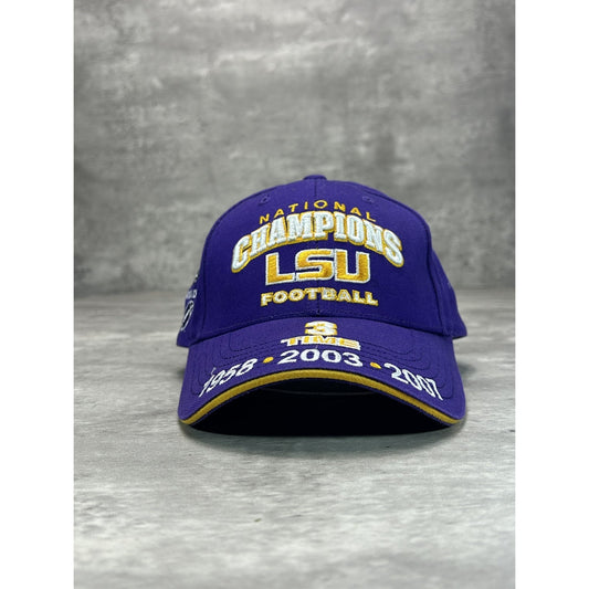 LSU Tigers NCAA National Champs Embroidered Football Strapback Hat OSFA Purple