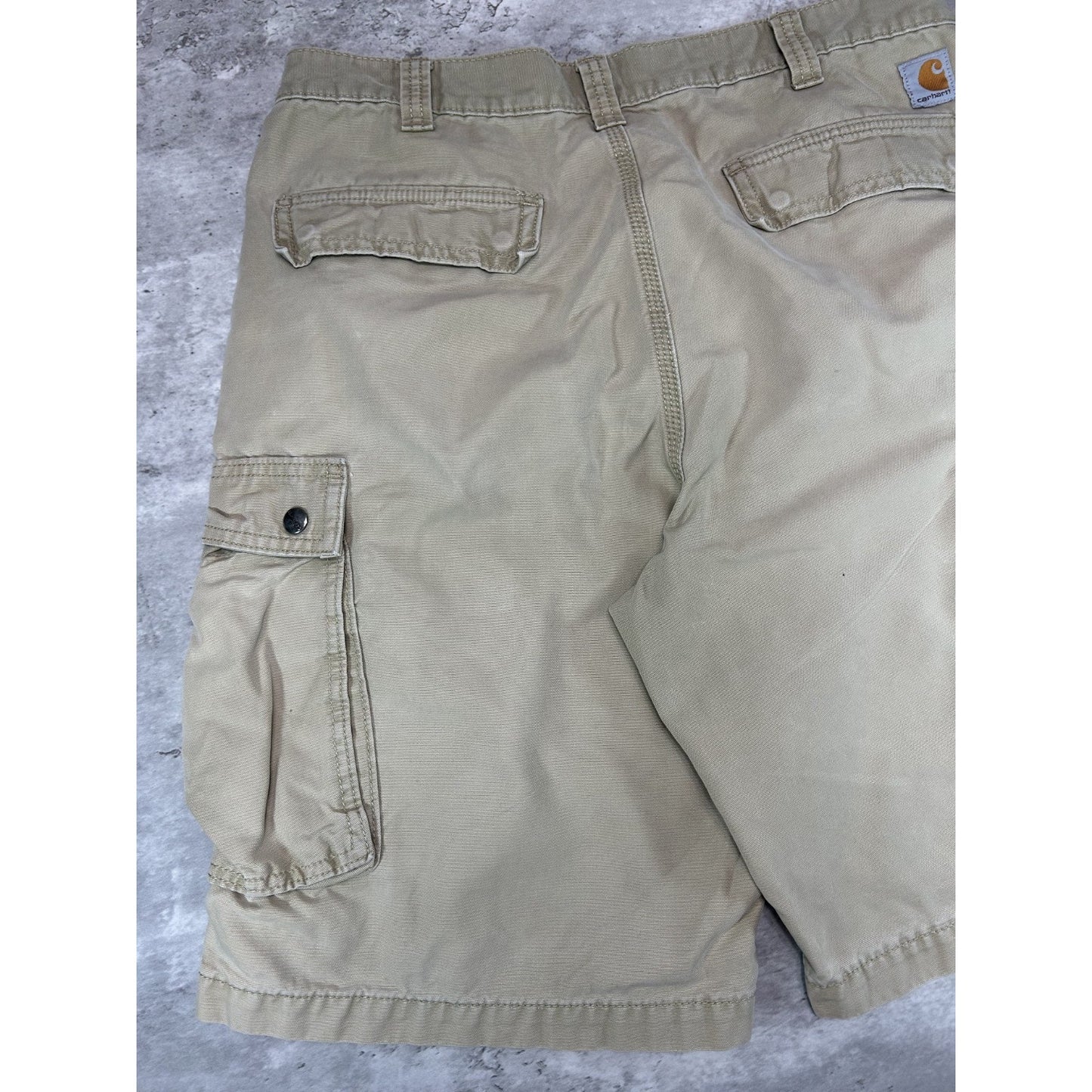 Carhartt Relaxed Fit Canvas Workwear Multi Pocket Cargo Shorts Size 35 Beige