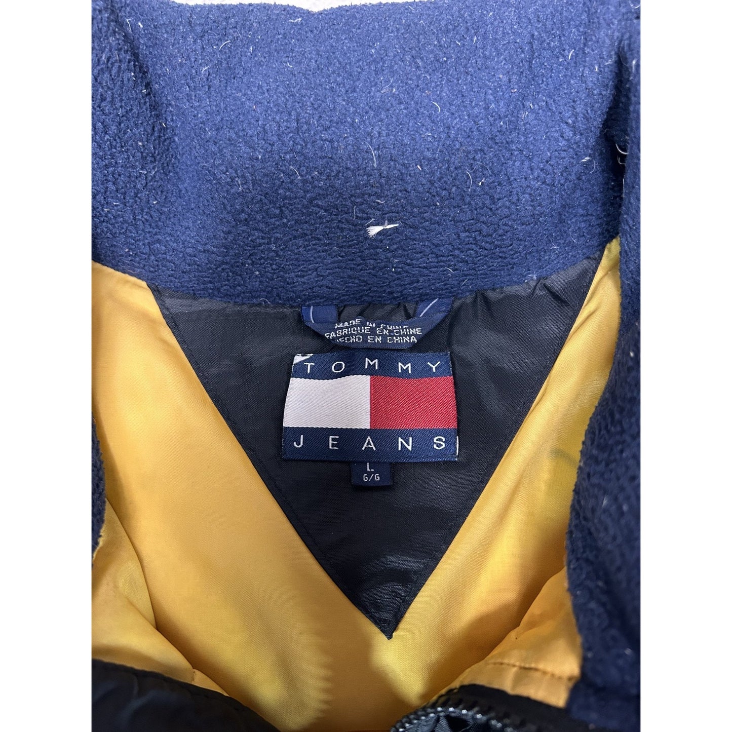 Vintage Tommy Hilfiger Embroidered Flag Full Zip Puffer Vest Size Large Black