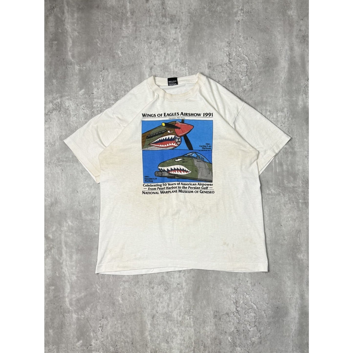 Vintage 1990s Wings Of Eagle Airshow National Warplane Museum T-Shirt Size XL