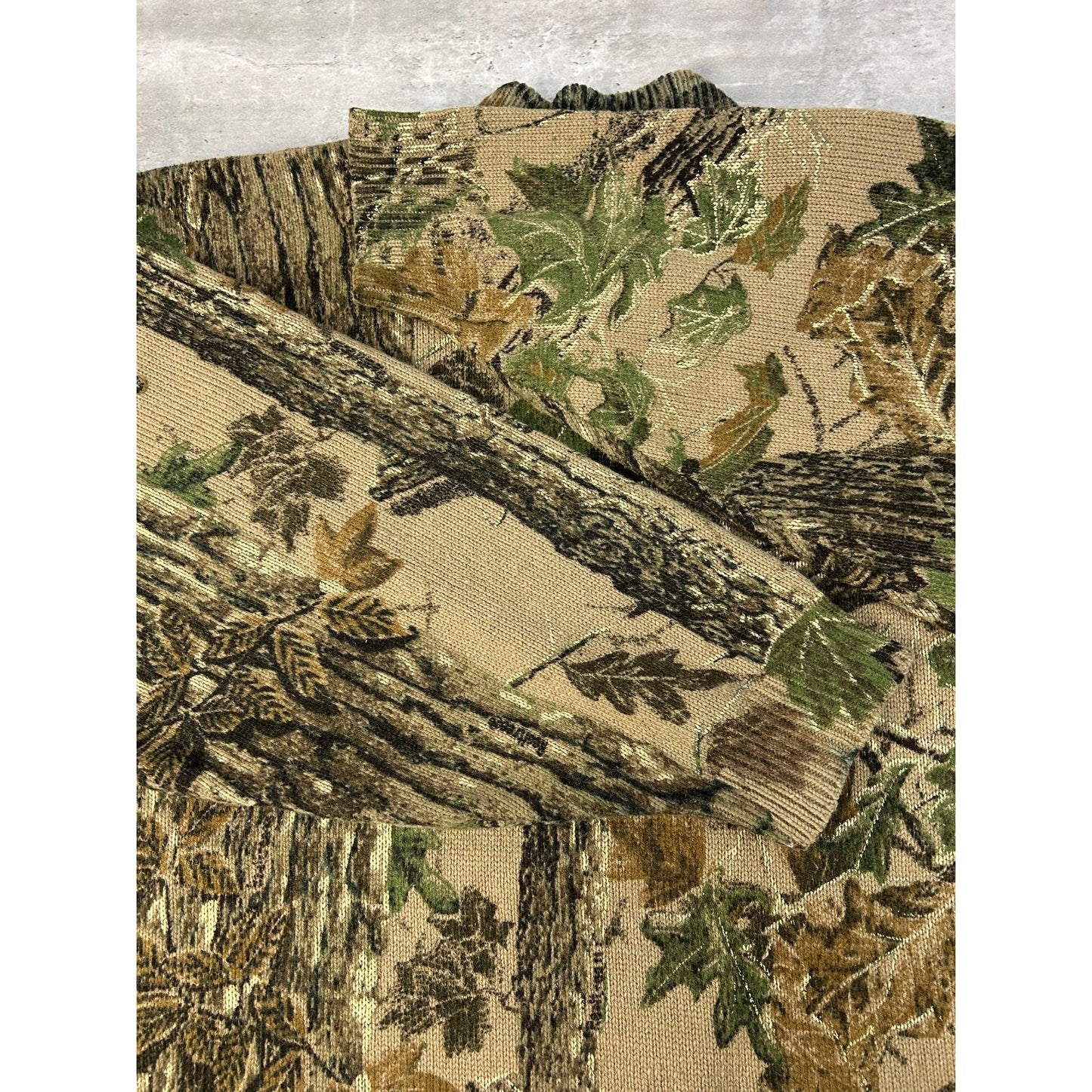 Vintage 80s/90s Saf-T-Bak Tree Camo Hunting 1/4 Button Knit Sweater Size 3XL