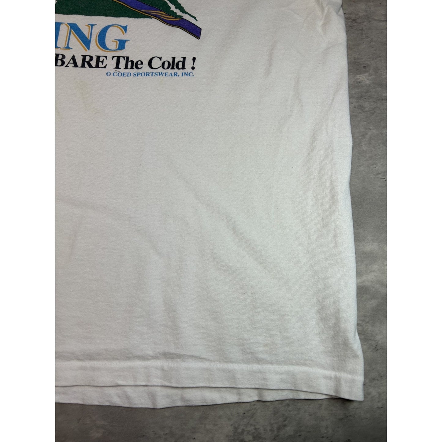 Vintage 90s Coed Naked Skiing Comedy Spellout Graphic T-Shirt Size XL White