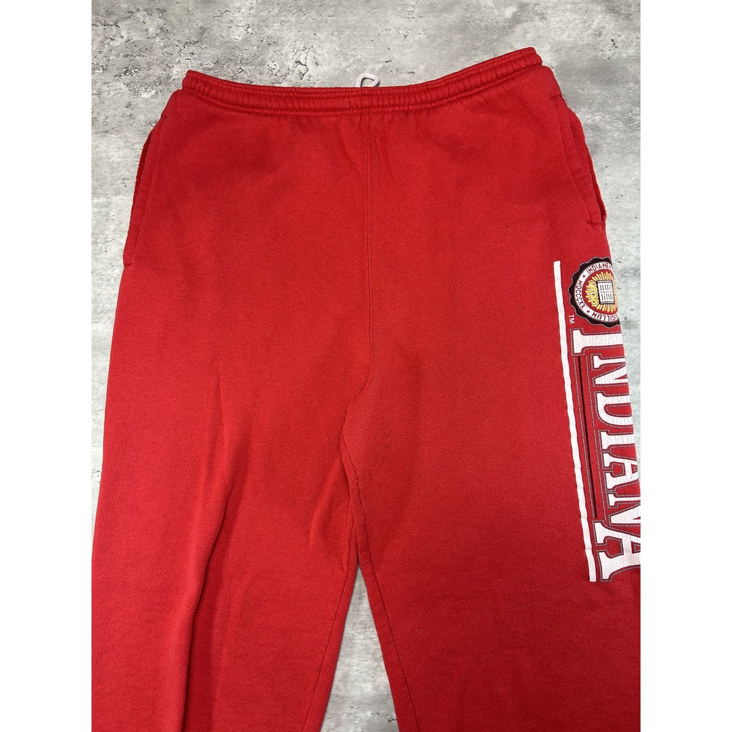 Vintage 90s Indiana Hoosiers NCAA Graphic Spellout Sweat Pants Size Large Red