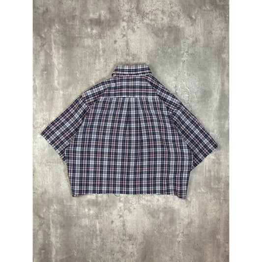 Vintage Windridge Plaid Short Sleeve Cropped Button Up Shirt Size Large