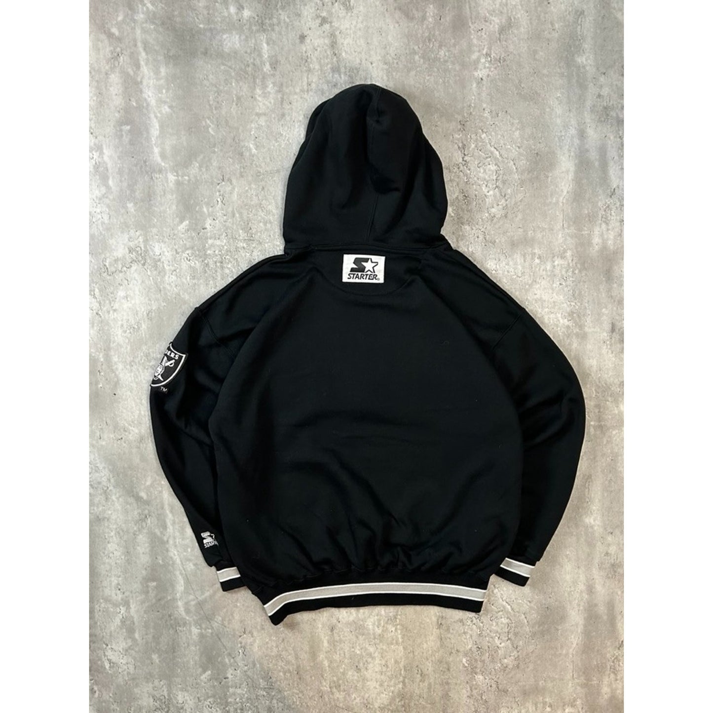 Vintage 90s Oakland Raiders NFL Starter Tailsweep Hooded Sweatshirt Size Large