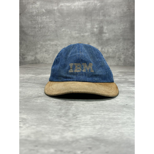 Vintage 90s IBM Embroidered Logo Medium Wash Denim Strapback Hat OSFA