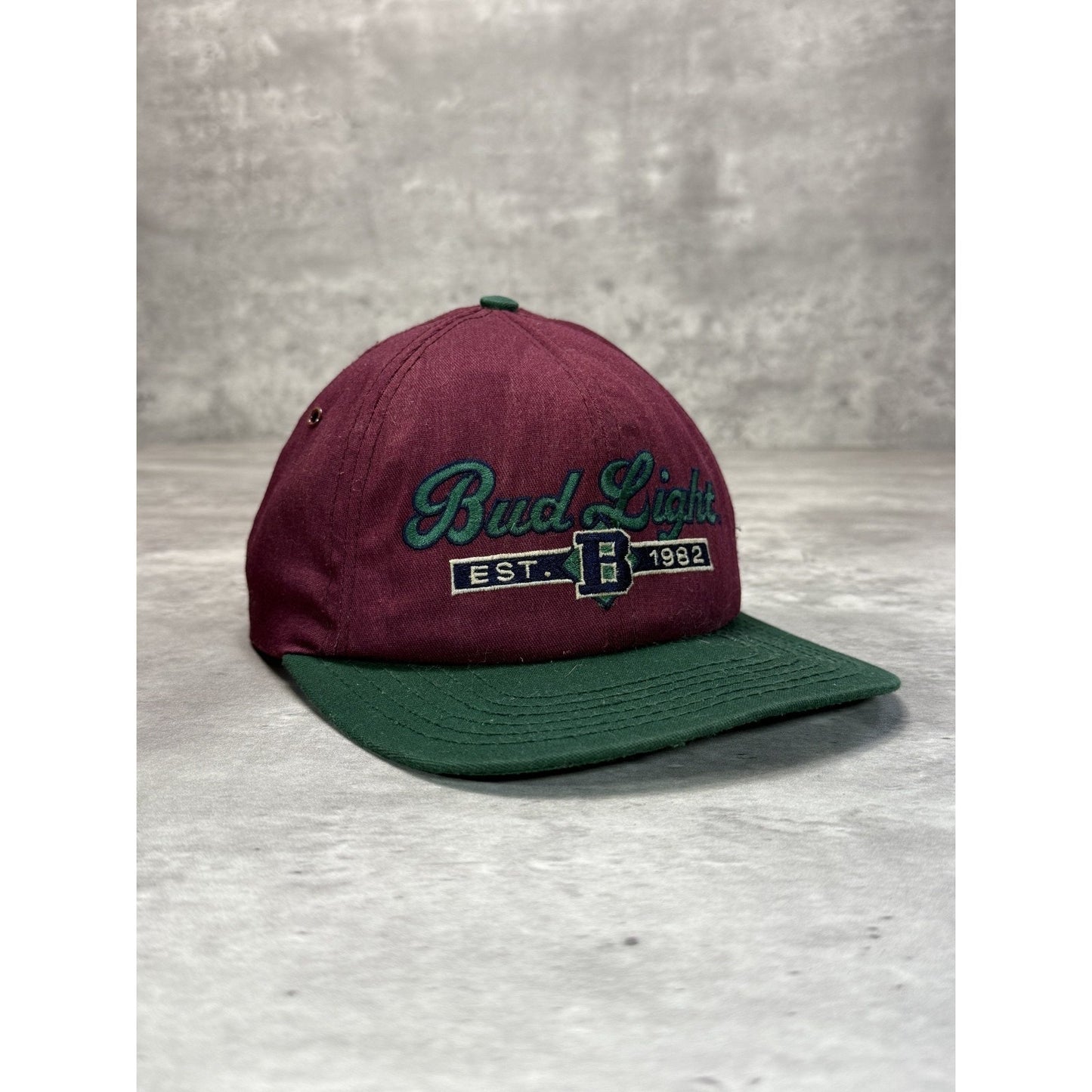 Vintage 90s Bud Light Embroidered Spellout Beer Promo Snapback Hat OSFA