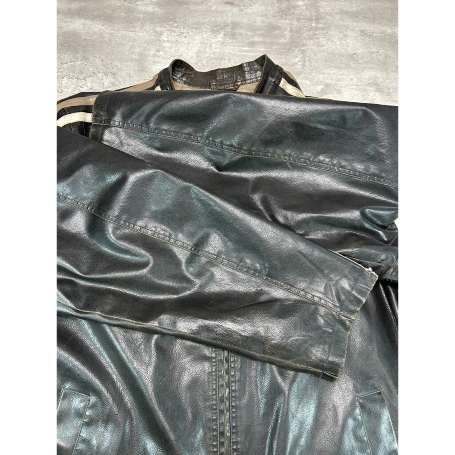 Vintage Arizona Jean Company Striped Cafe Racer Leather Jacket Size 2XLT