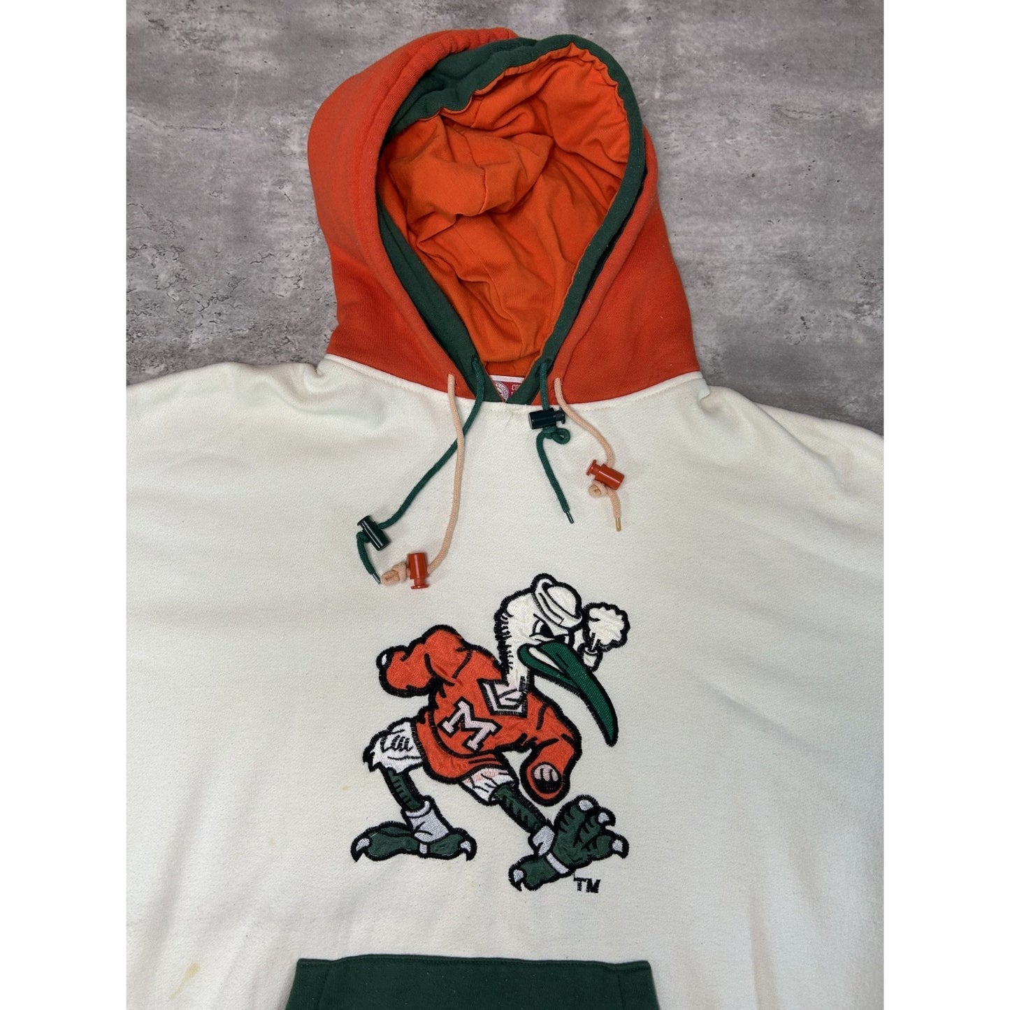 Vintage 90s Miami Hurricanes NCAA Starter Double Hood Sweatshirt Size XL