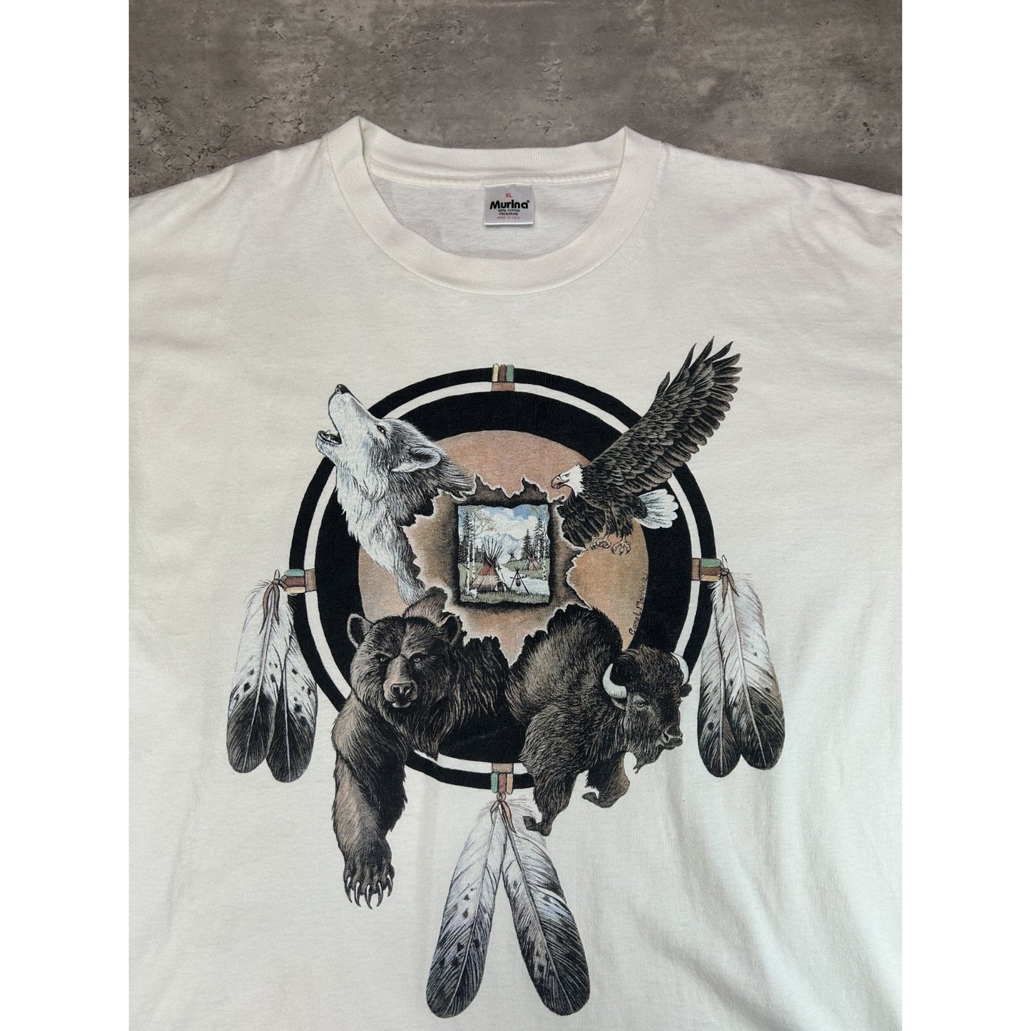 Vintage 90s Maine Dreamcatcher Animal Nature Graphic T-Shirt Size XL