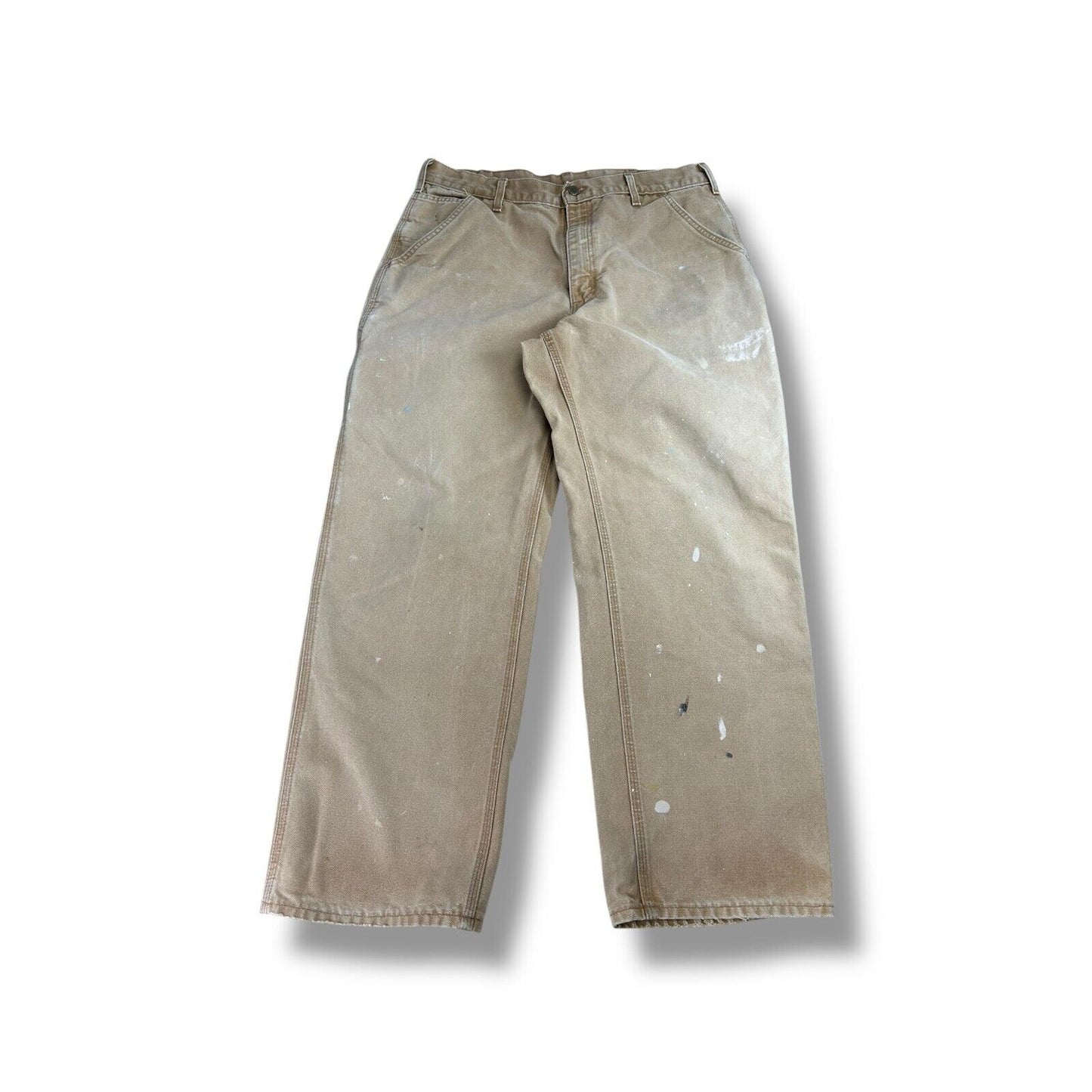 Vintage Carhartt Dungaree Fit Canvas Workwear Carpenter Pants Size 35 Beige