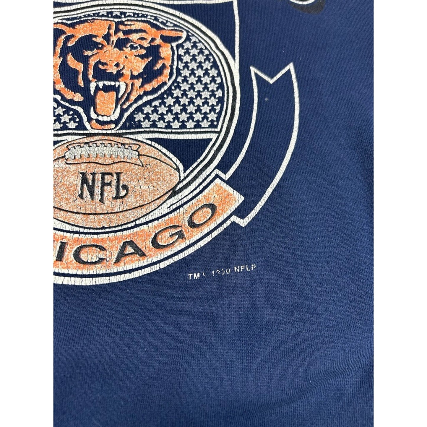 Vintage 1990 Chicago Bears NFL Graphic Football Crest Sweatshirt Size XL Blue