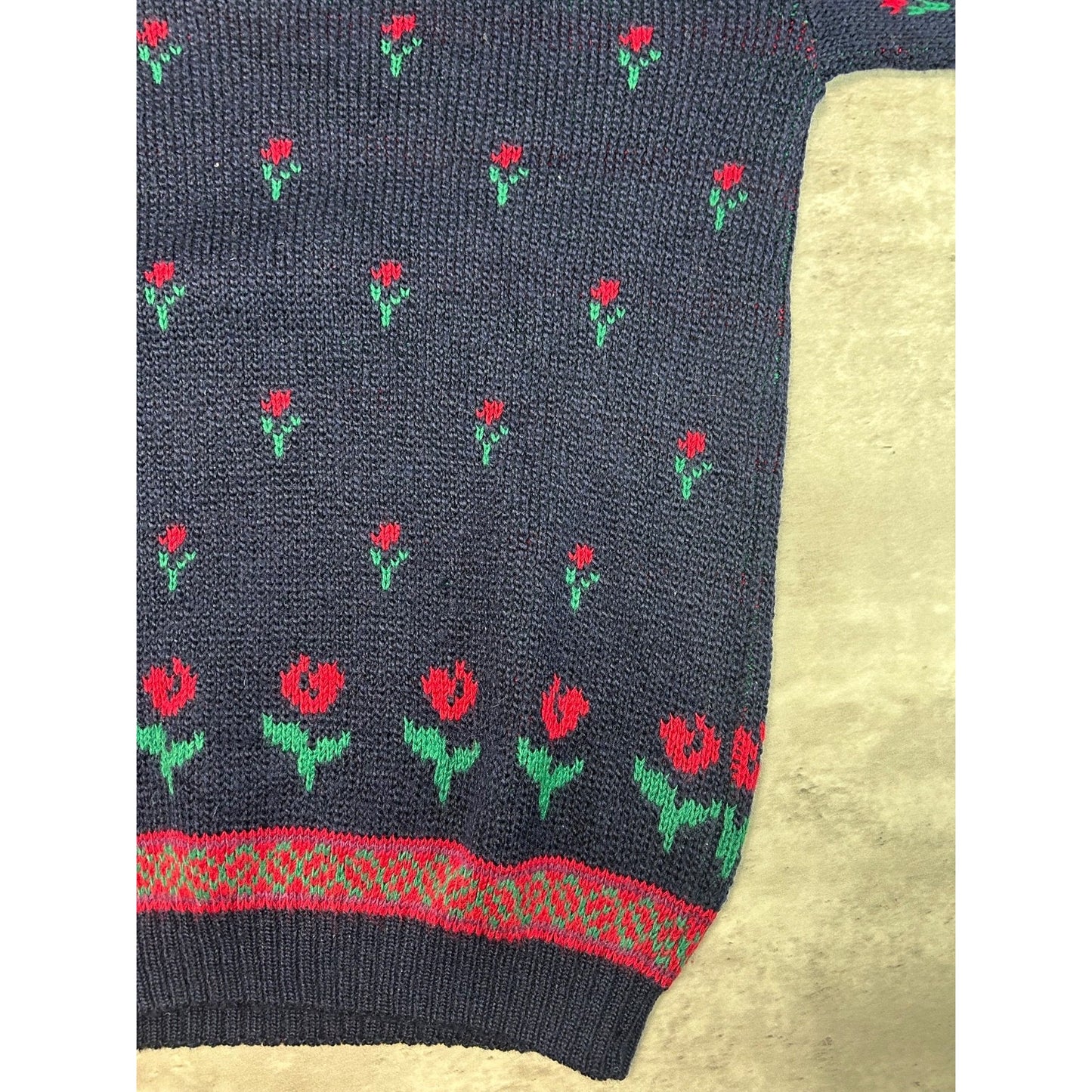 Vintage 80s St Michaels Flower Print Pullover Knit Sweater Size Large