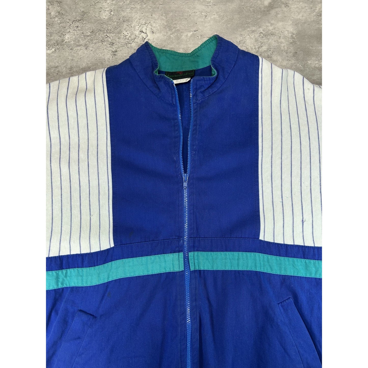 Vintage 90s Abercombie & Fitch Striped Full Zip Bomber Jacket Size Medium Blue