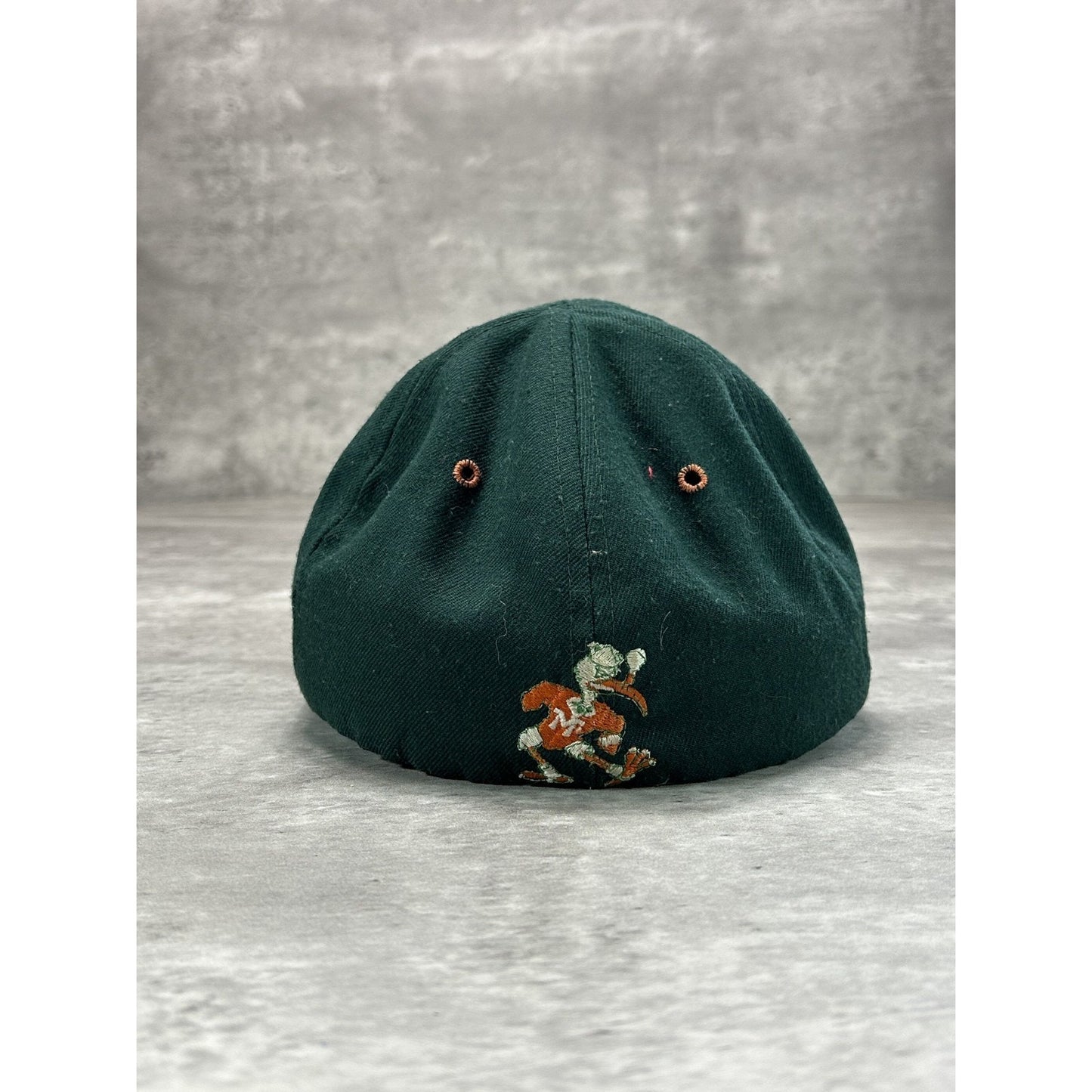 Vintage 90s Miami Hurricanes NCAA Embroidered Spellout Fitted Hat 7 Green