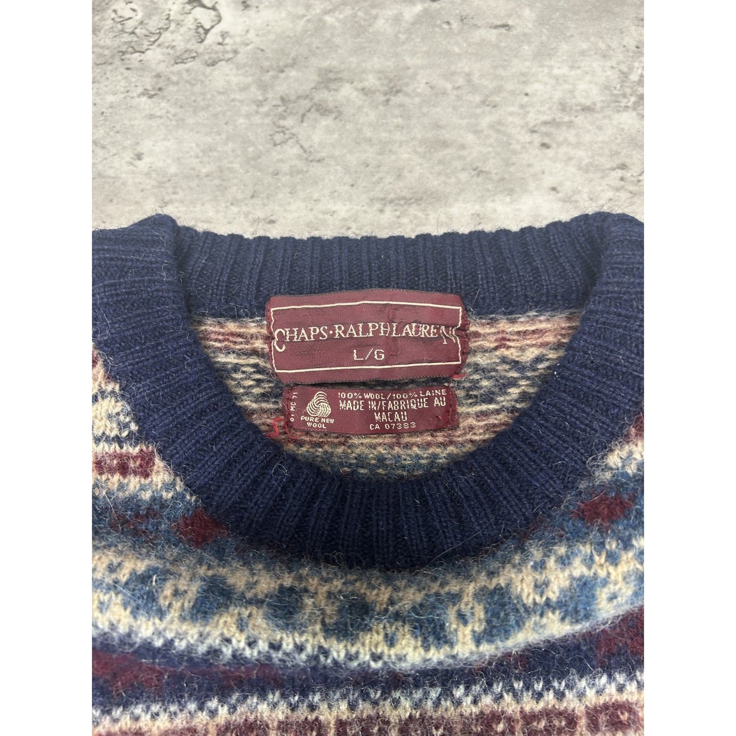 Vintage 80s/90s Chaps Ralph Lauren Geometric Striped Knit Sweater Size Large