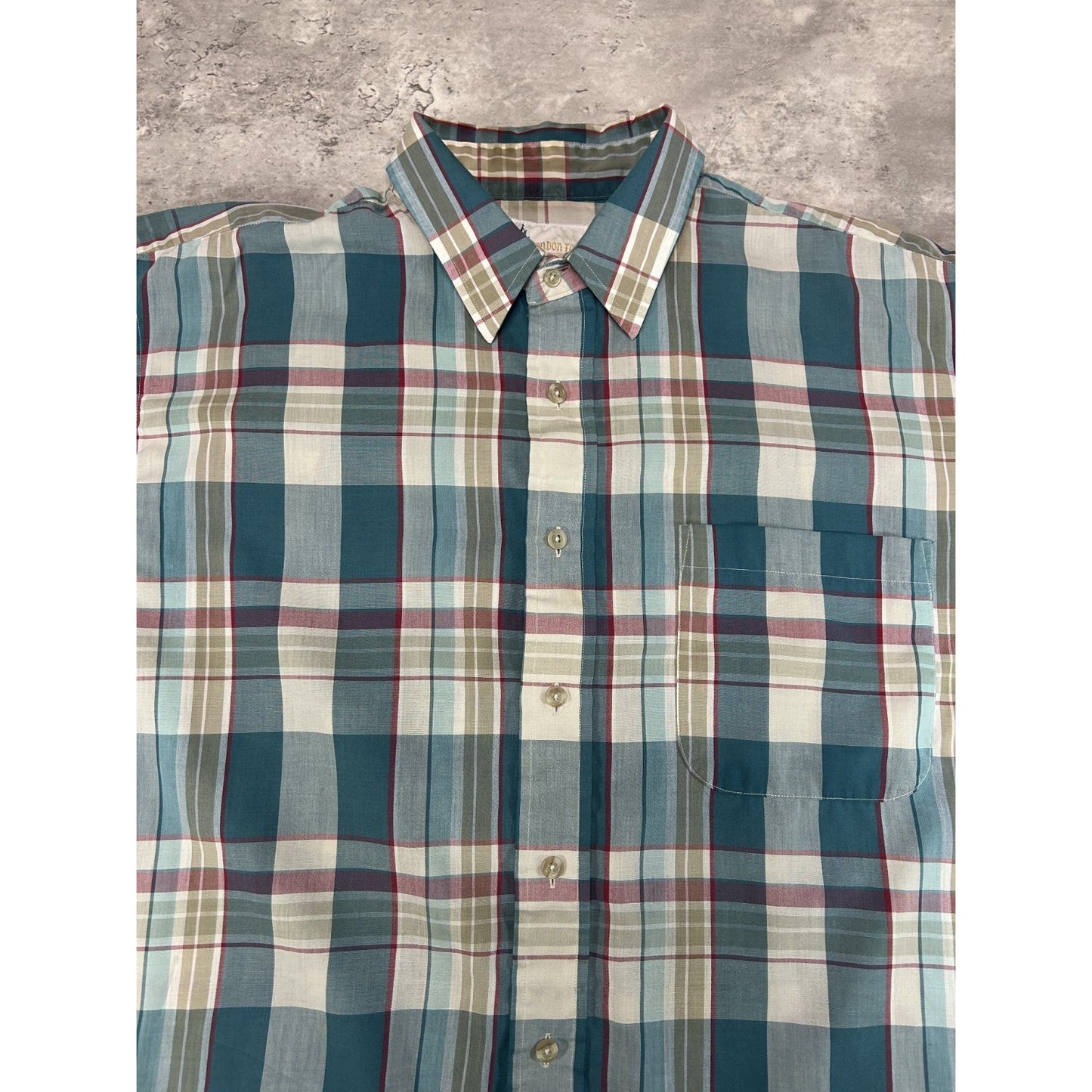 Vintage 80s London Fog Plaid Reworked Cropped Short Sleeve Button Up Shirt Sz L