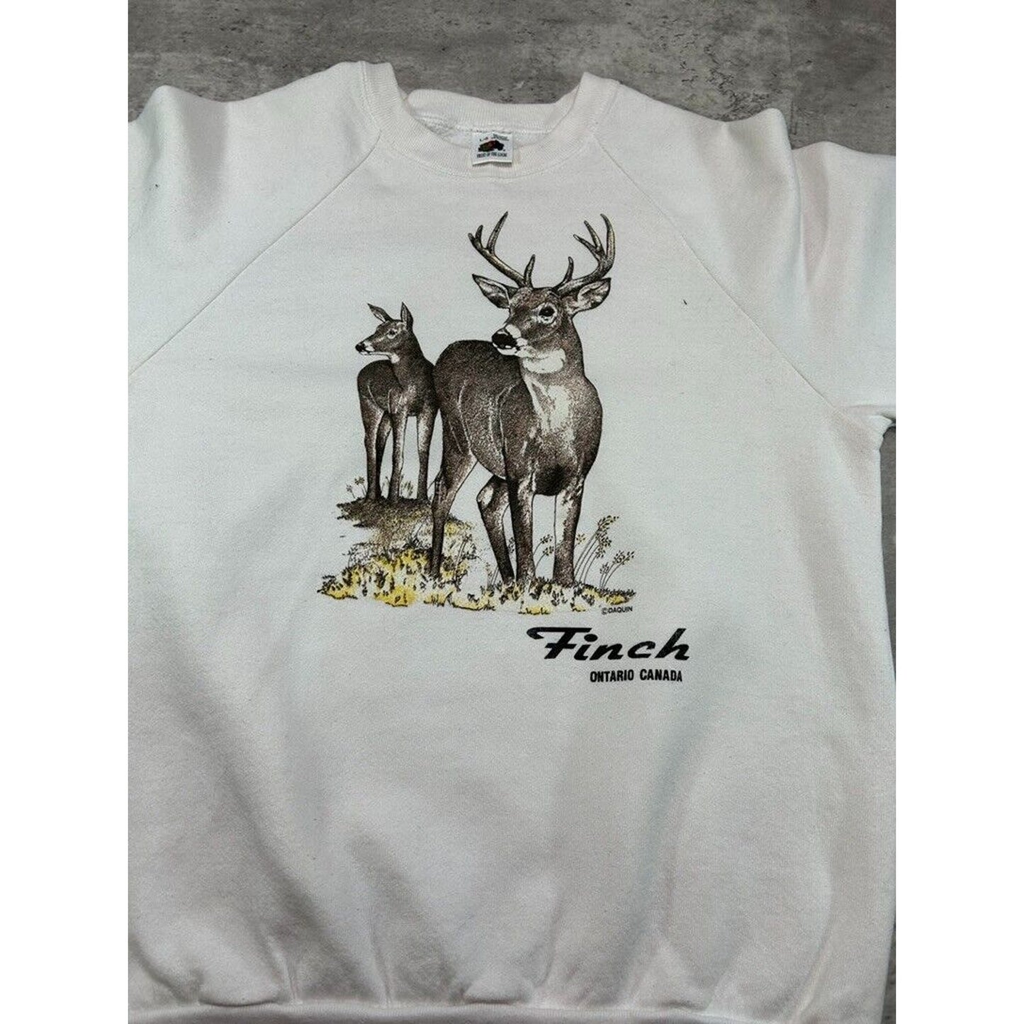 Vintage 80s/90s Finch Ontario Deer Graphic Destination Sweatshirt Size Large