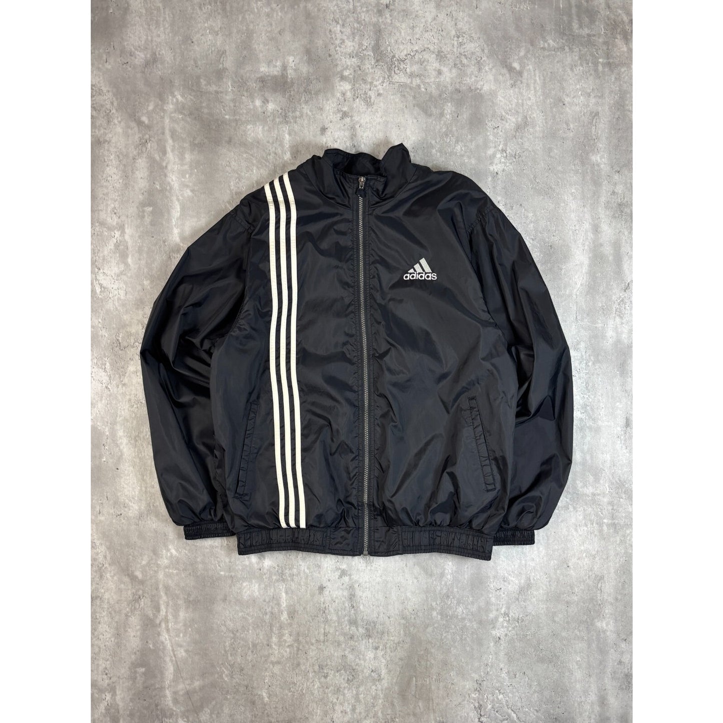 Vintage 90s Adidas Embroidered Logo Nylon Windbreaker Jacket Size Medium Black