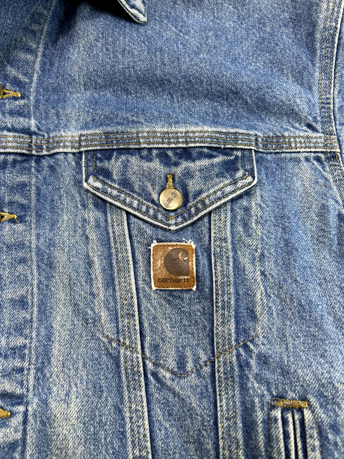 Vintage Carhartt Light Wash Denim Work Wear Trucker Jacket Size Large