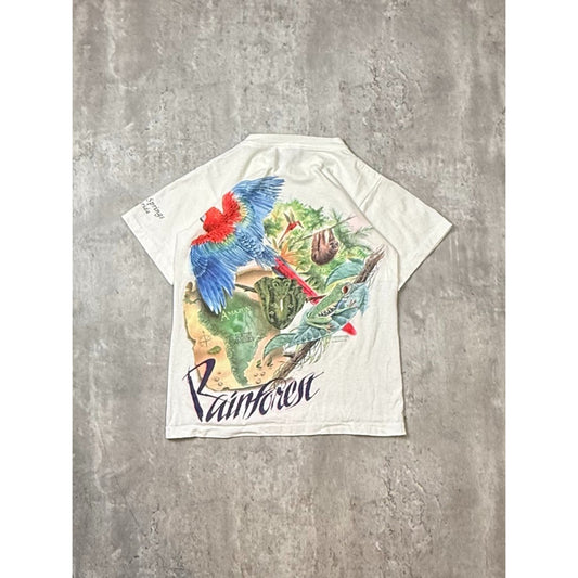 Vintage 90s Rain Forest Nature Animal All Over Print Graphic T-Shirt Size Small