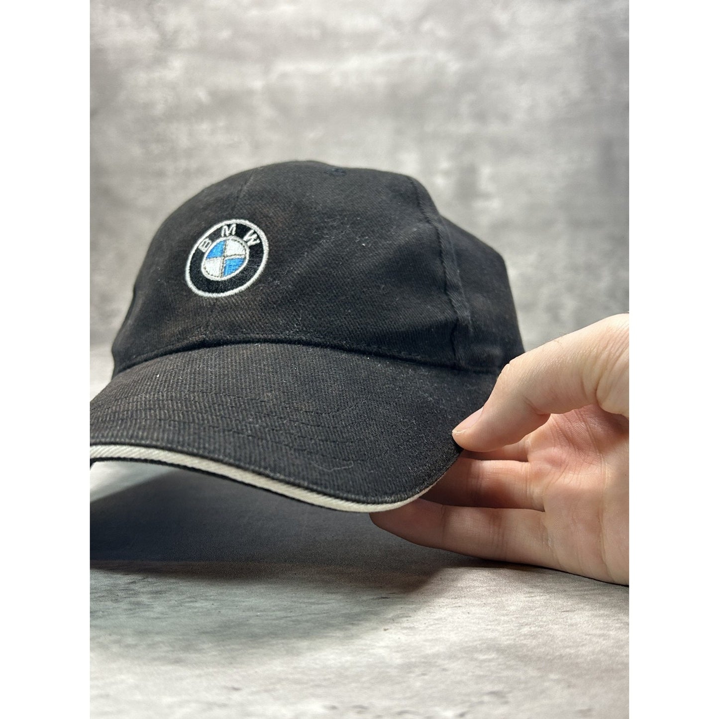 Vintage BMW Embroidered Car Logo Strapback Hat OSFA Black