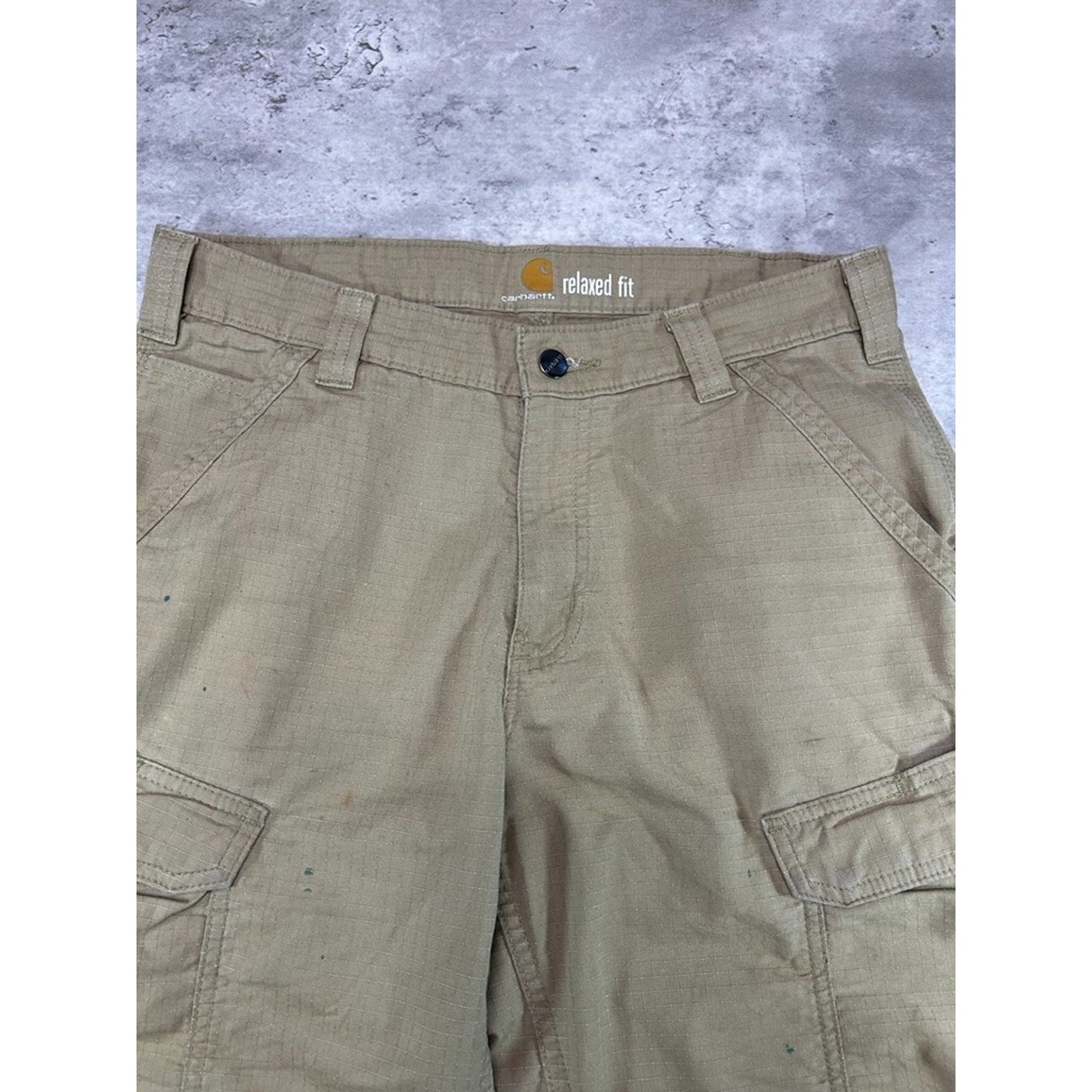 Carhartt Relaxed Fit Ripstop Workwear Cargo Shorts Size 33 Beige
