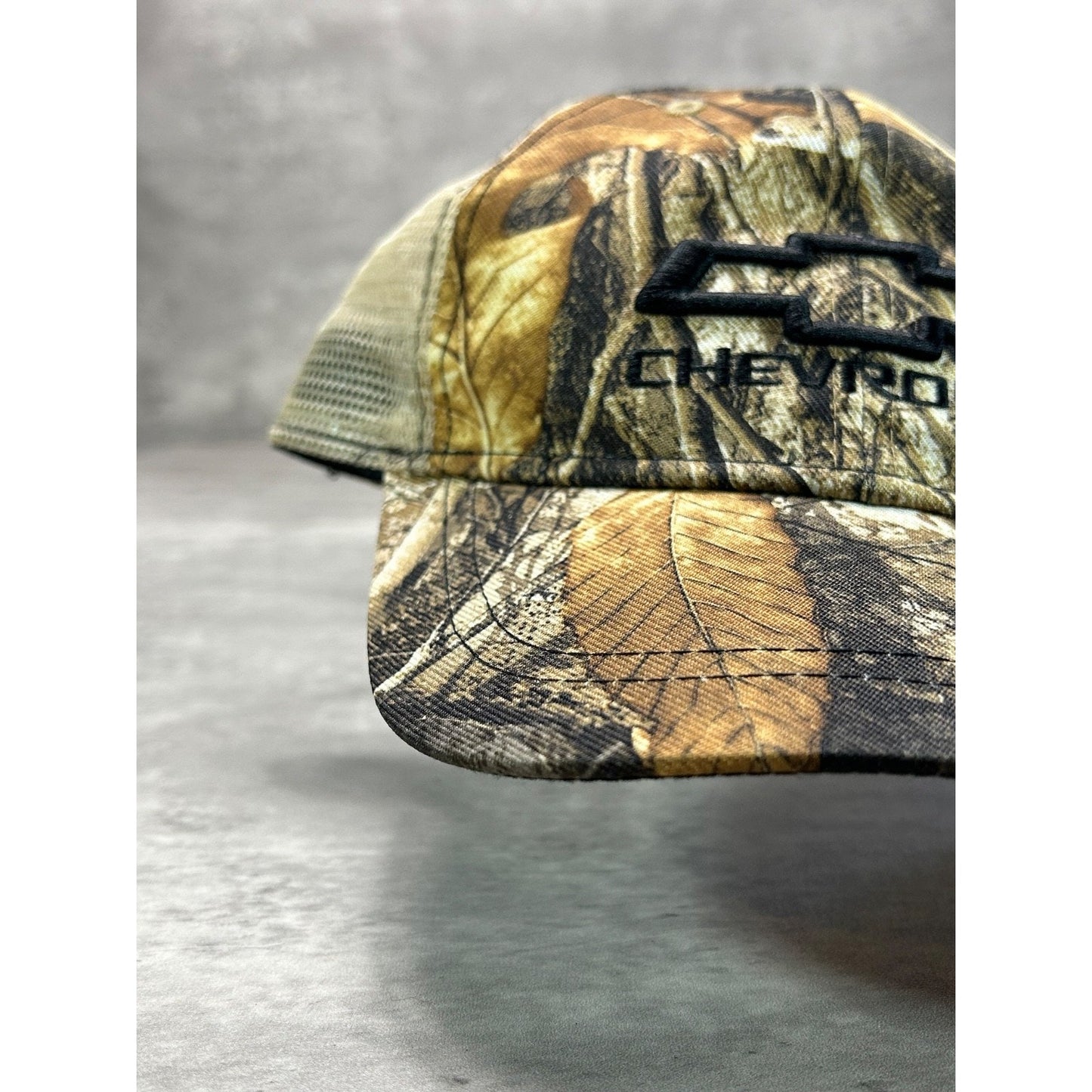 Vintage Chevrolet Embroidered Logo Tree Camo Trucker Snapback Hat OSFA