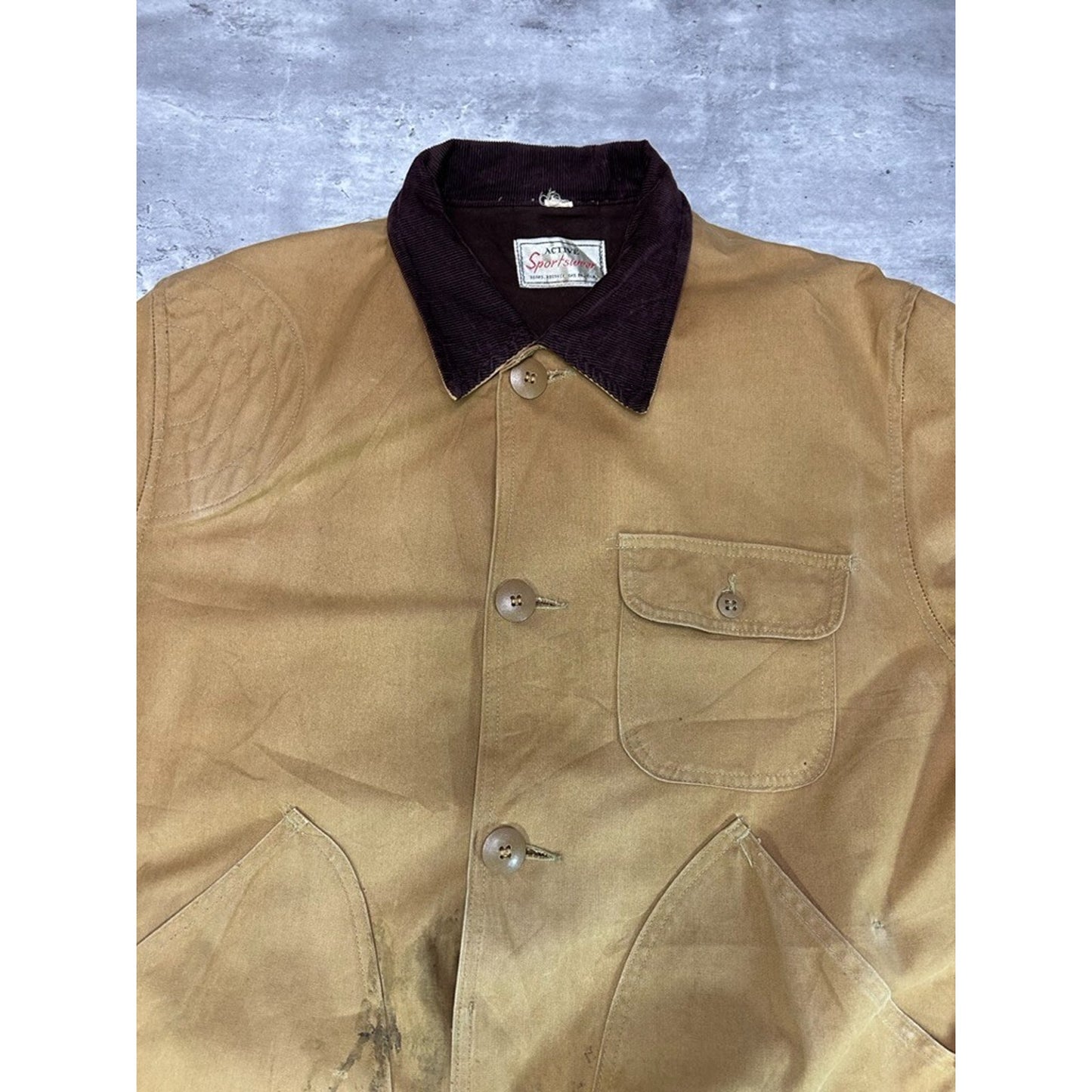 Vintage 1970s Sears Canvas Three Pocket Hunting Jacket Size XL Beige