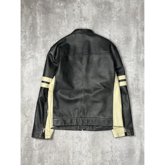 Vintage Danier Two Tone Full Zip Leather Cafe Racer Jacket Size XL