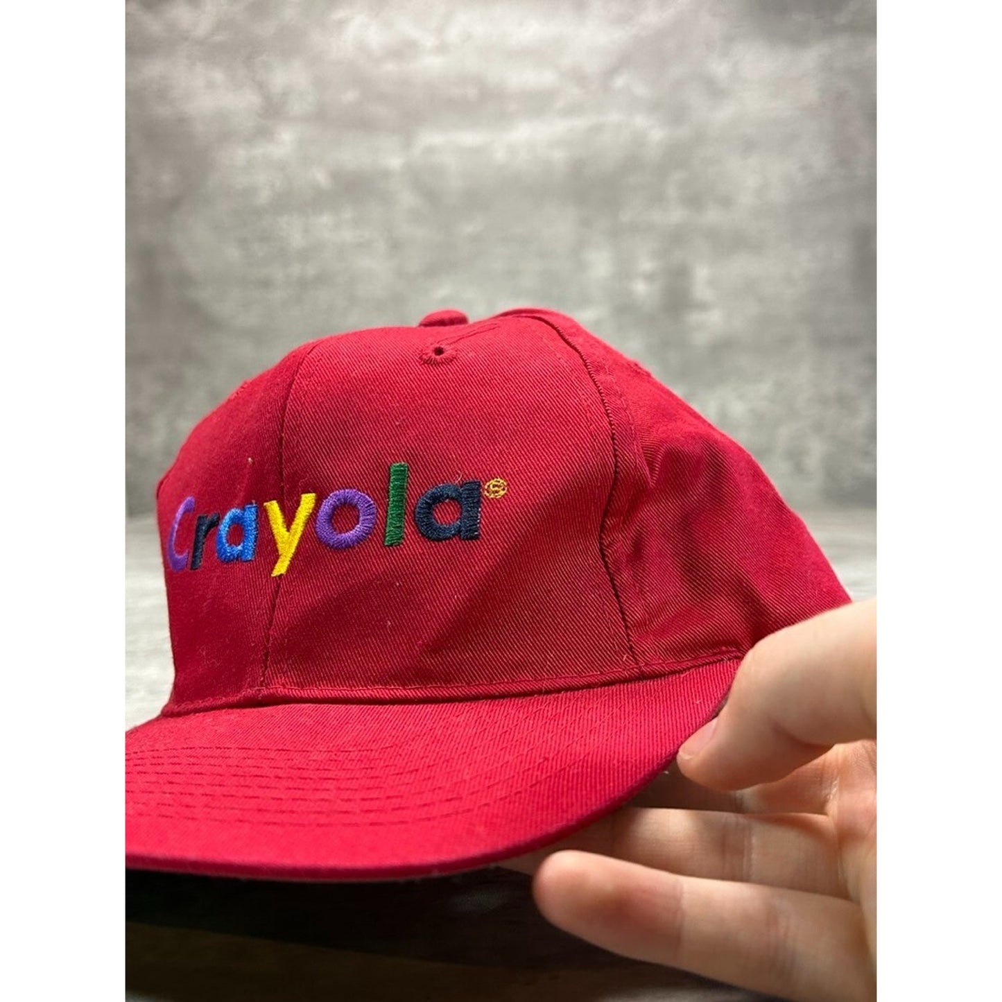 Vintage 90s Crayola Embroidered Spellout Snapback Hat OSFA Red