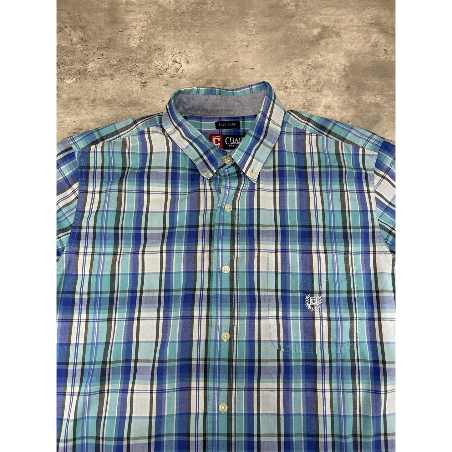 Vintage Chaps Plaid Print Short Sleeve Reworked Cropped Button Up Shirt Sz Large