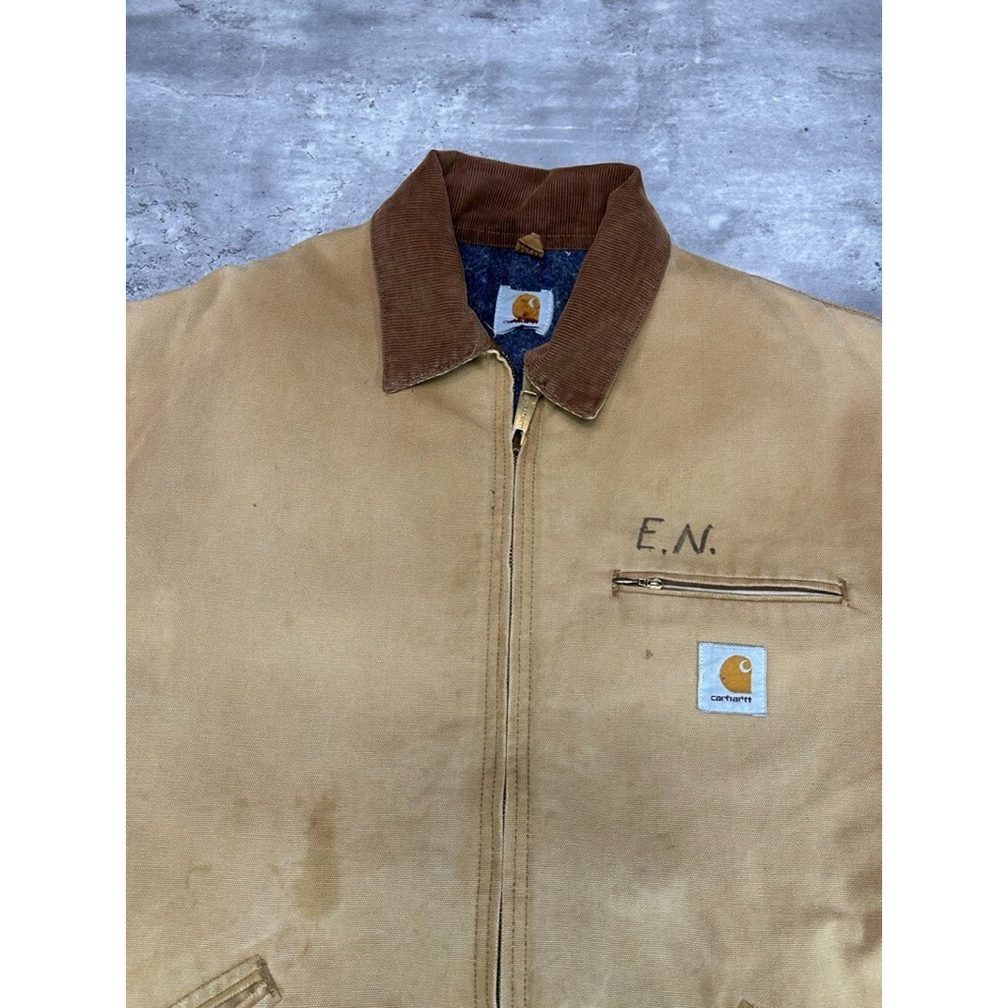 Vintage 90s Carhartt Blanket Lined Canvas Workwear Detroit Jacket Size XL