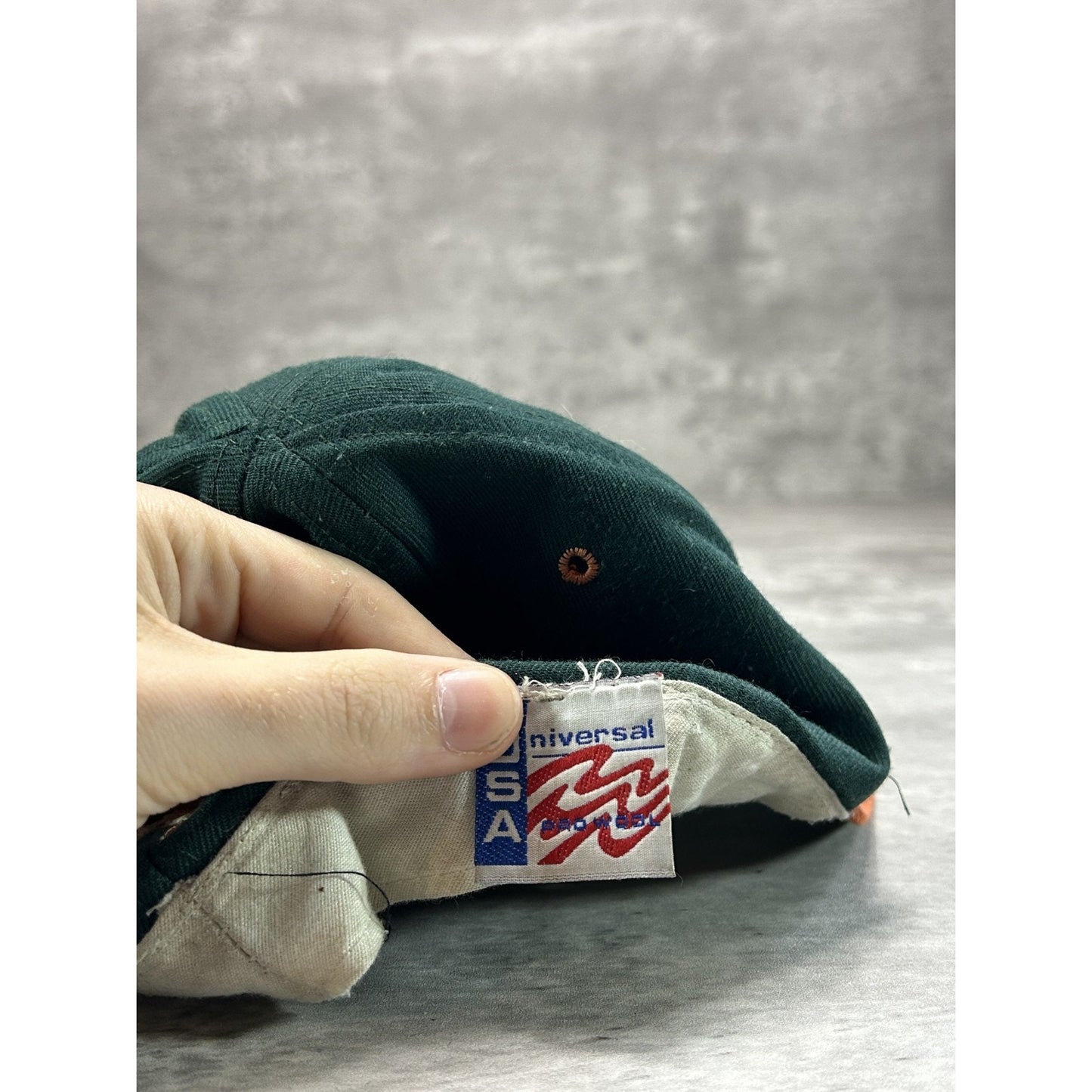 Vintage 90s Miami Hurricanes NCAA Embroidered Spellout Fitted Hat 7 Green